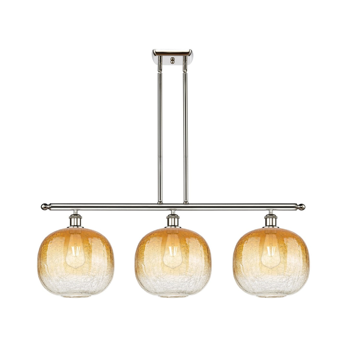 Innovations Brookhaven Sphere 37in 3-Light Island Light | Industrial Modern Polished Nickel and Amber Glass | Kitchen Island & | Model 516-3I-PN-G481-10AM