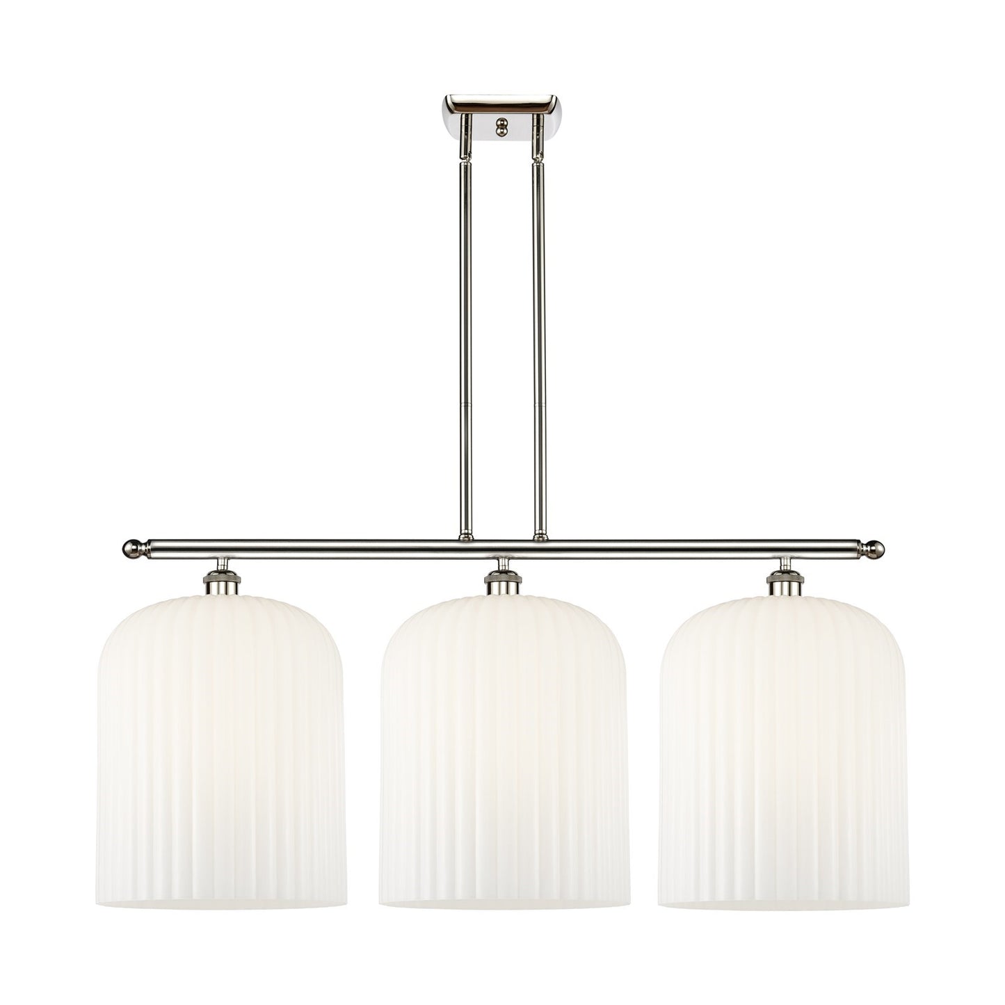 Innovations Bridal Veil 36in 3-Light Island Light | Art Nouveau Polished Nickel and Gloss White Ribbed Glass | Kitchen Island | Model 516-3I-PN-G559-12GWH