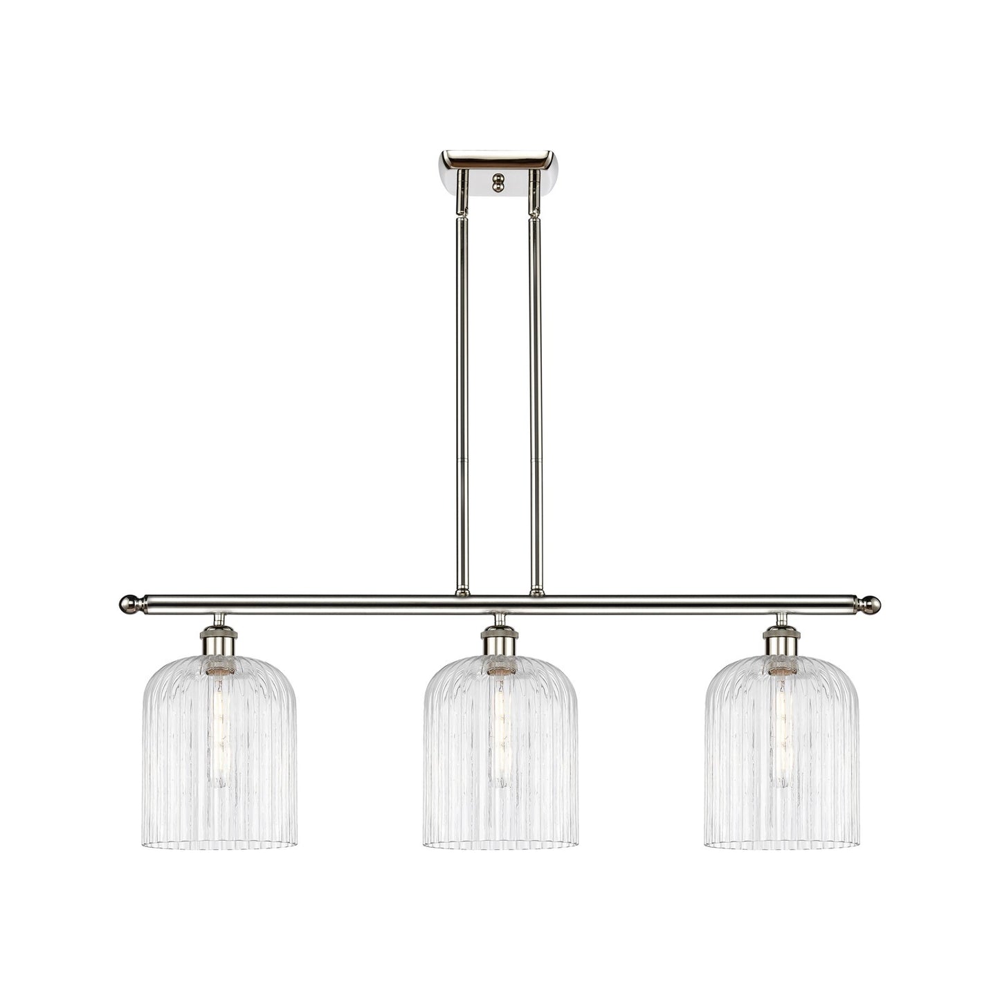 Innovations Bridal Veil 36in 3-Light Island Light | Art Nouveau Polished Nickel Steel and Clear Ribbed Glass | Kitchen Island & | Model 516-3I-PN-G559-8CL