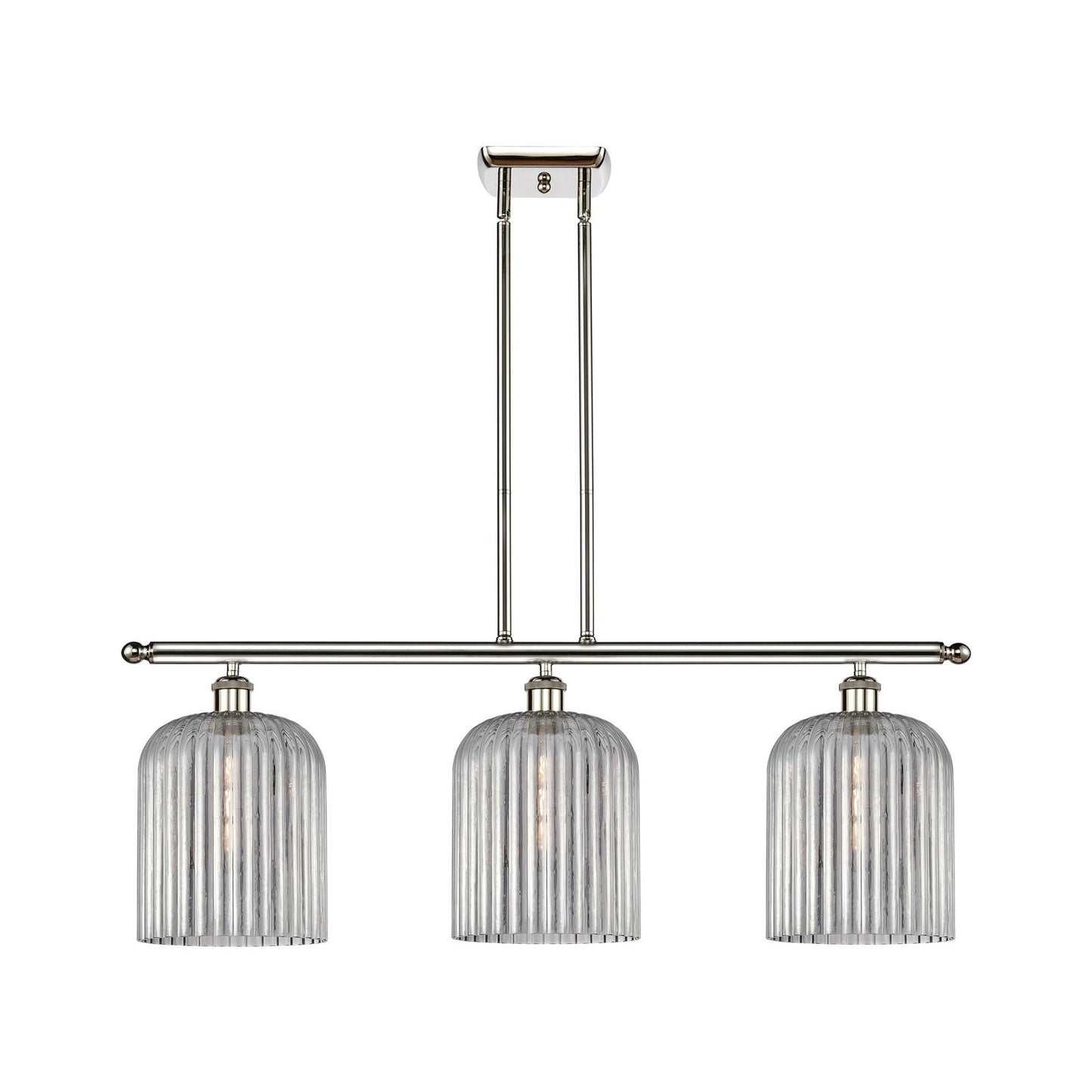 Innovations Bridal Veil 36in 3-Light Island Light | Art Nouveau Polished Nickel and Light Smoke Ribbed Glass | Kitchen Island & | Model 516-3I-PN-G559-8SM