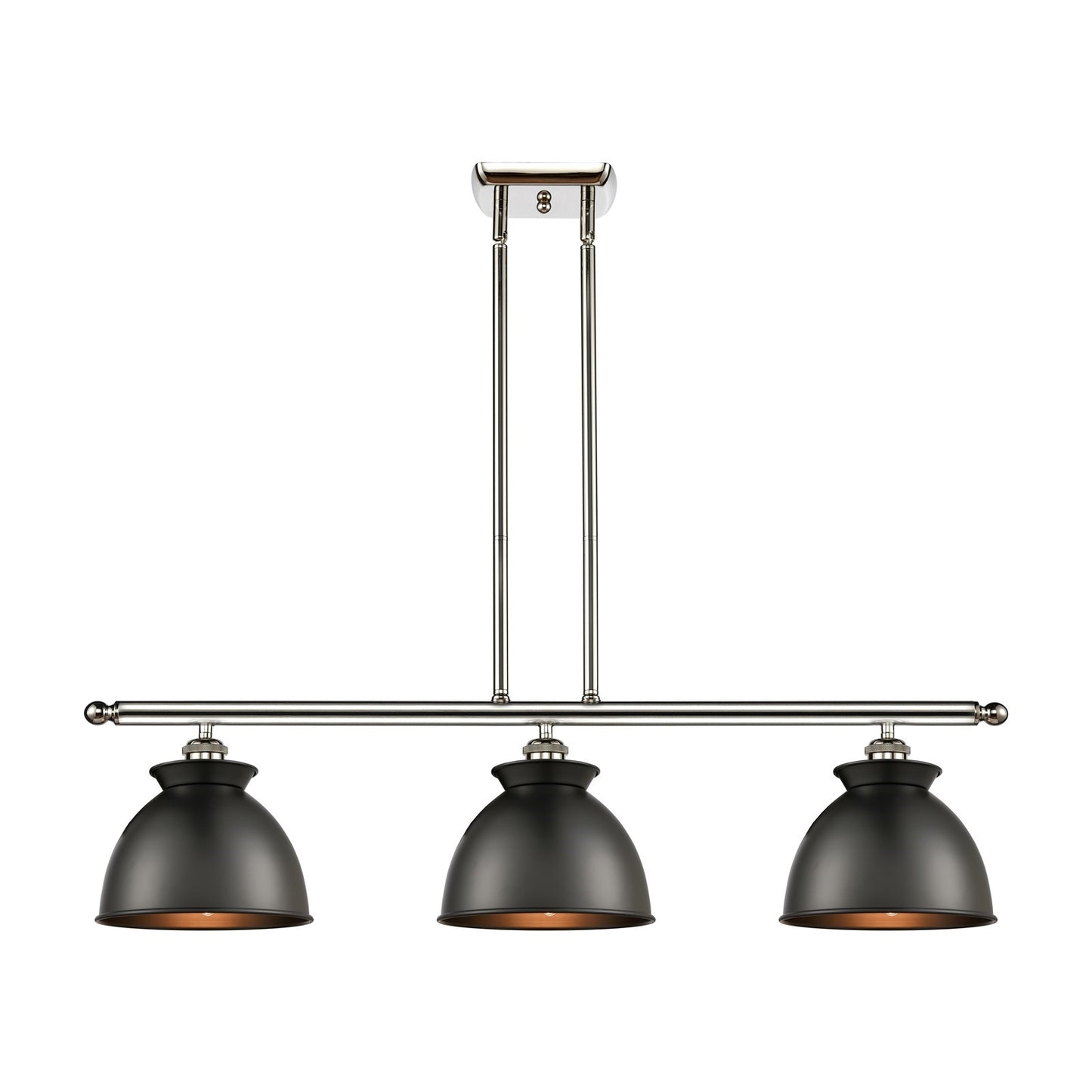 Innovations Adirondack 36in 3-Light Island Light | Industrial Farmhouse Polished Nickel and Matte Black Metal Shade | Kitchen | Model 516-3I-PN-M14-BK