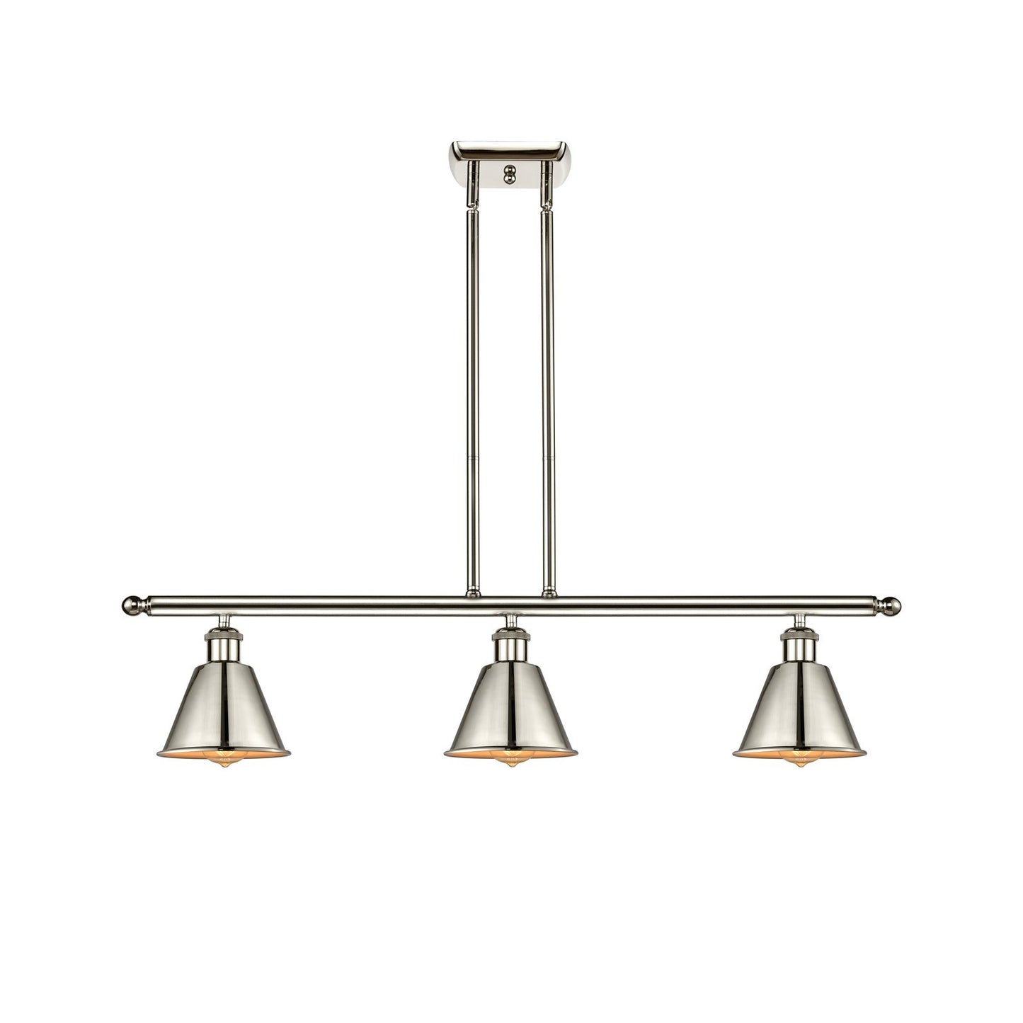 Innovations Smithfield 36in 3-Light Island Light | Industrial Farmhouse Polished Nickel Steel and Metal Shade | Kitchen Island & | Model 516-3I-PN-M8