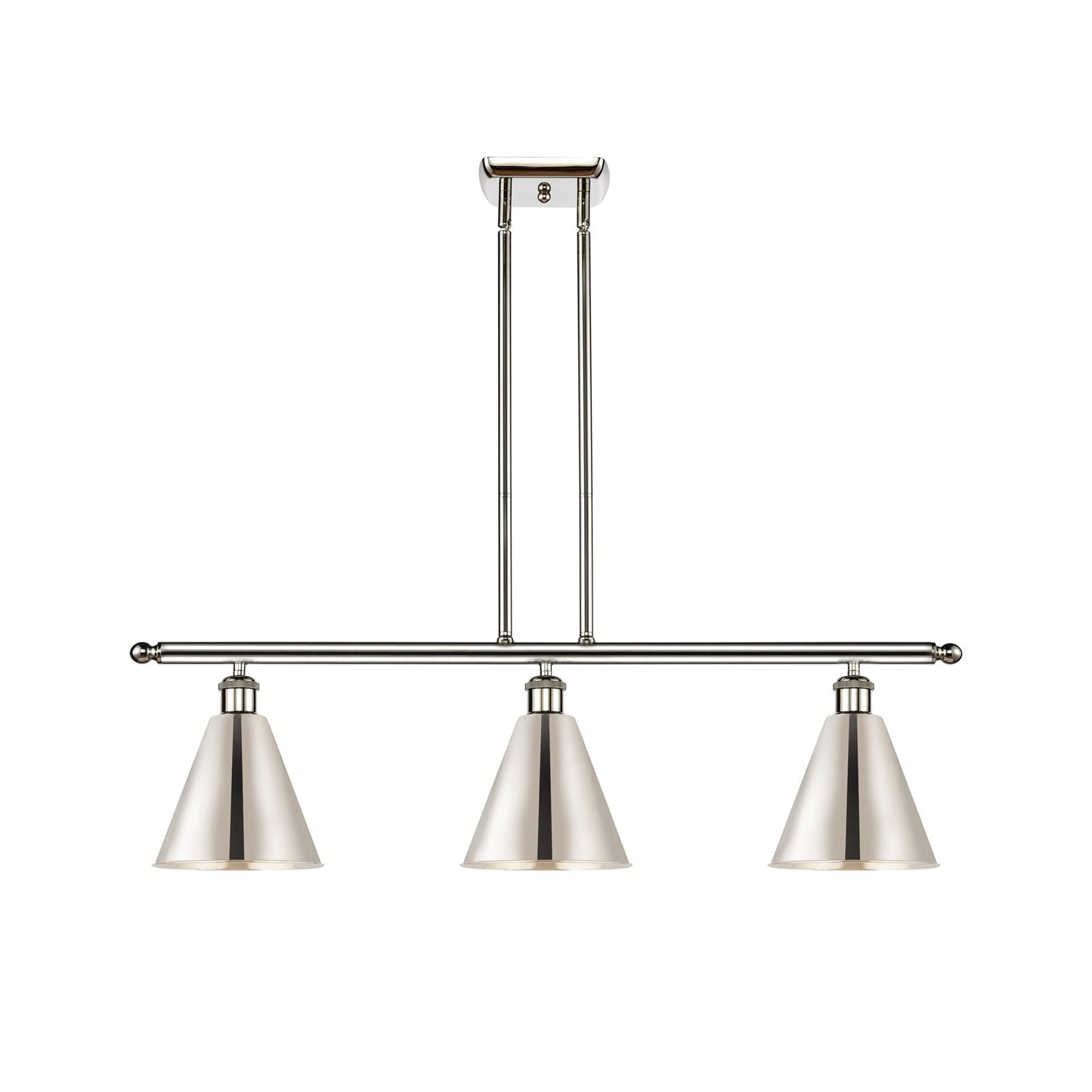 Innovations Berkshire 36in 3-Light Island Light | Industrial Farmhouse Polished Nickel Steel and Metal Cone Shade | Kitchen | Model 516-3I-PN-MBC-8-PN-LED