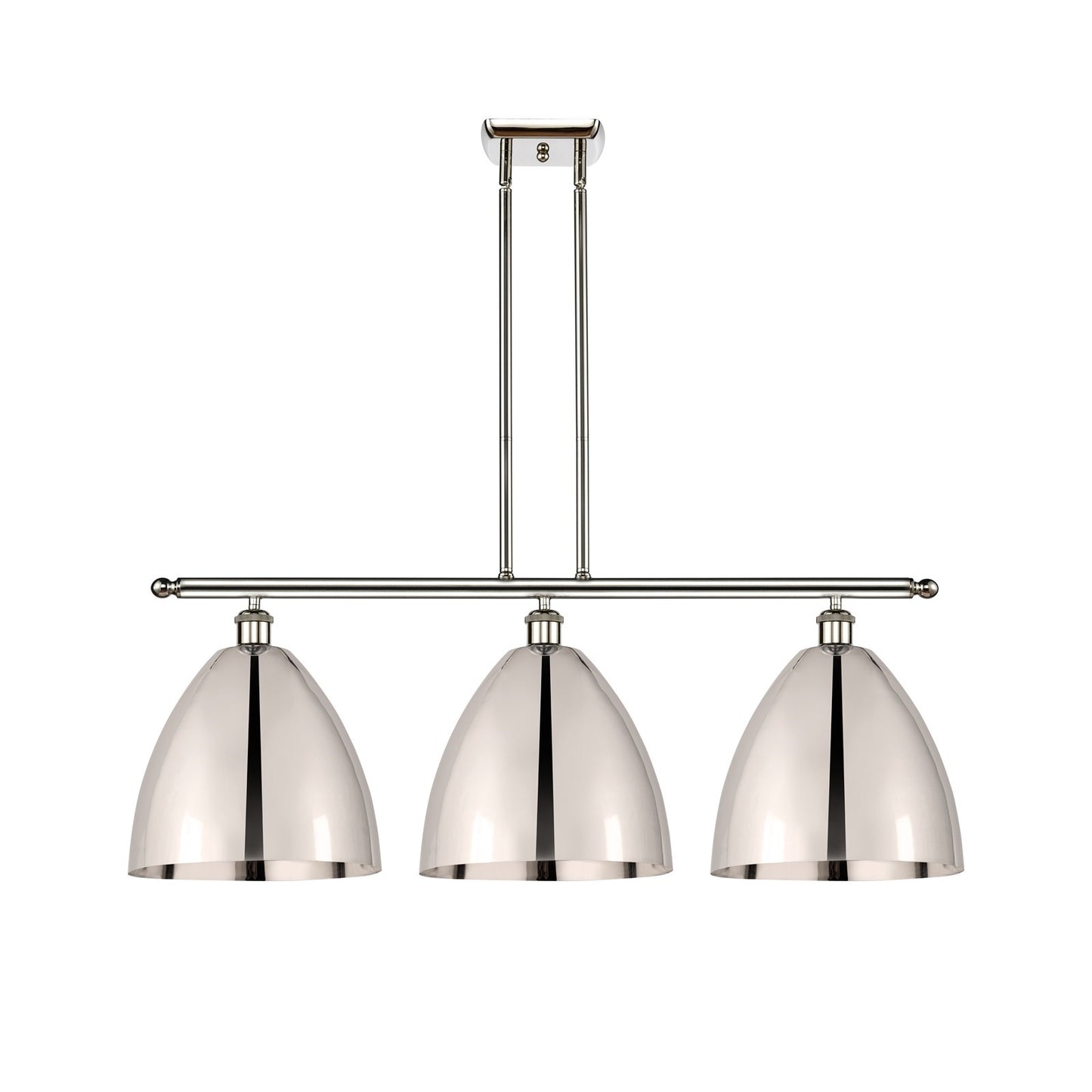 Innovations Bristol 38.5in 3-Light Island Light | Industrial Polished Nickel Steel and Polished Nickel Metal Shade | Model 516-3I-PN-MBD-12-PN-LED