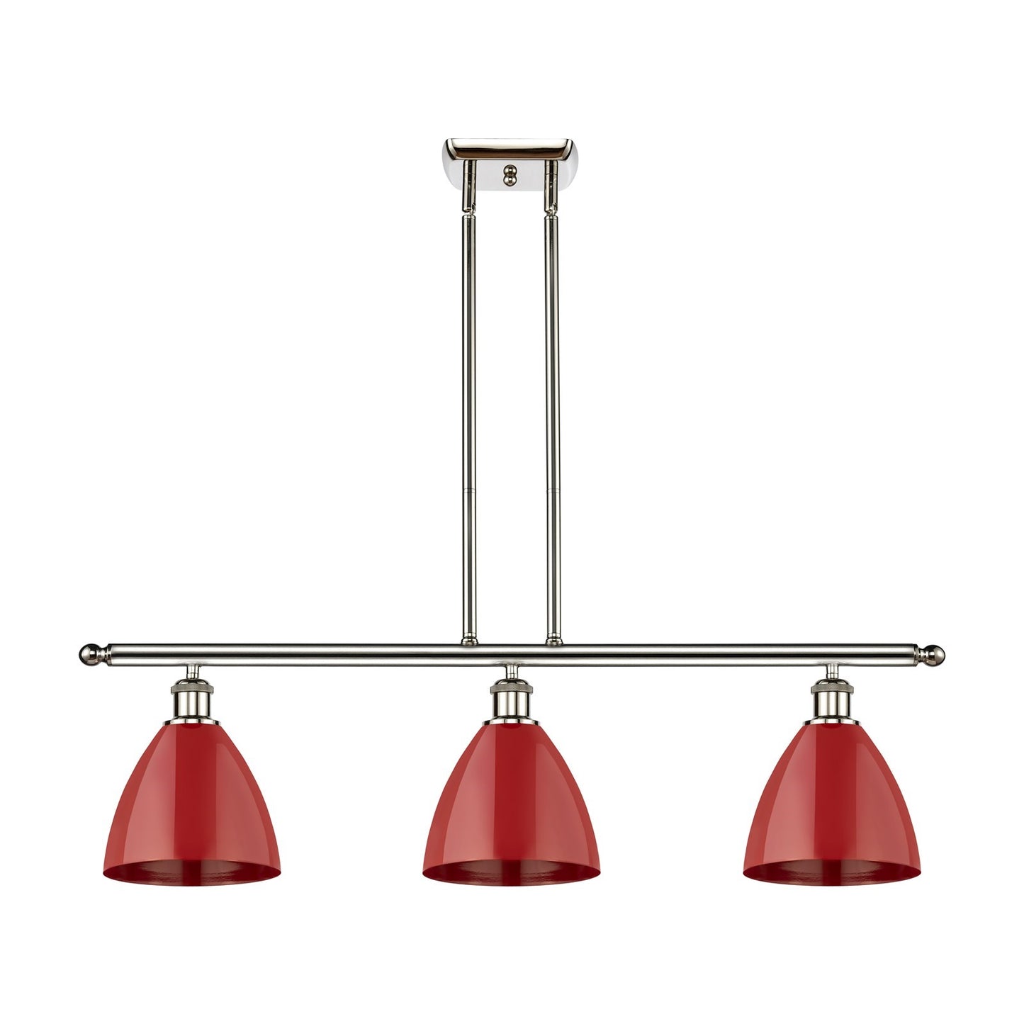 Innovations Plymouth 36in 3-Light Island Light | Industrial Farmhouse Polished Nickel and Matte Red Metal Shade | Kitchen | Model 516-3I-PN-MBD-75-RD-LED
