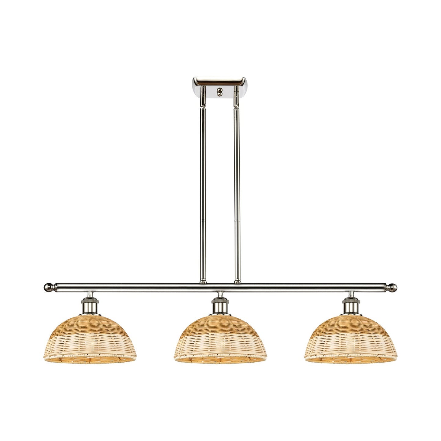 Innovations Bristol Natural II 36in 3-Light Island Light | Industrial Polished Nickel Steel and Natural Fiber Dome Shade | Model 516-3I-PN-NBD2-9-NAT