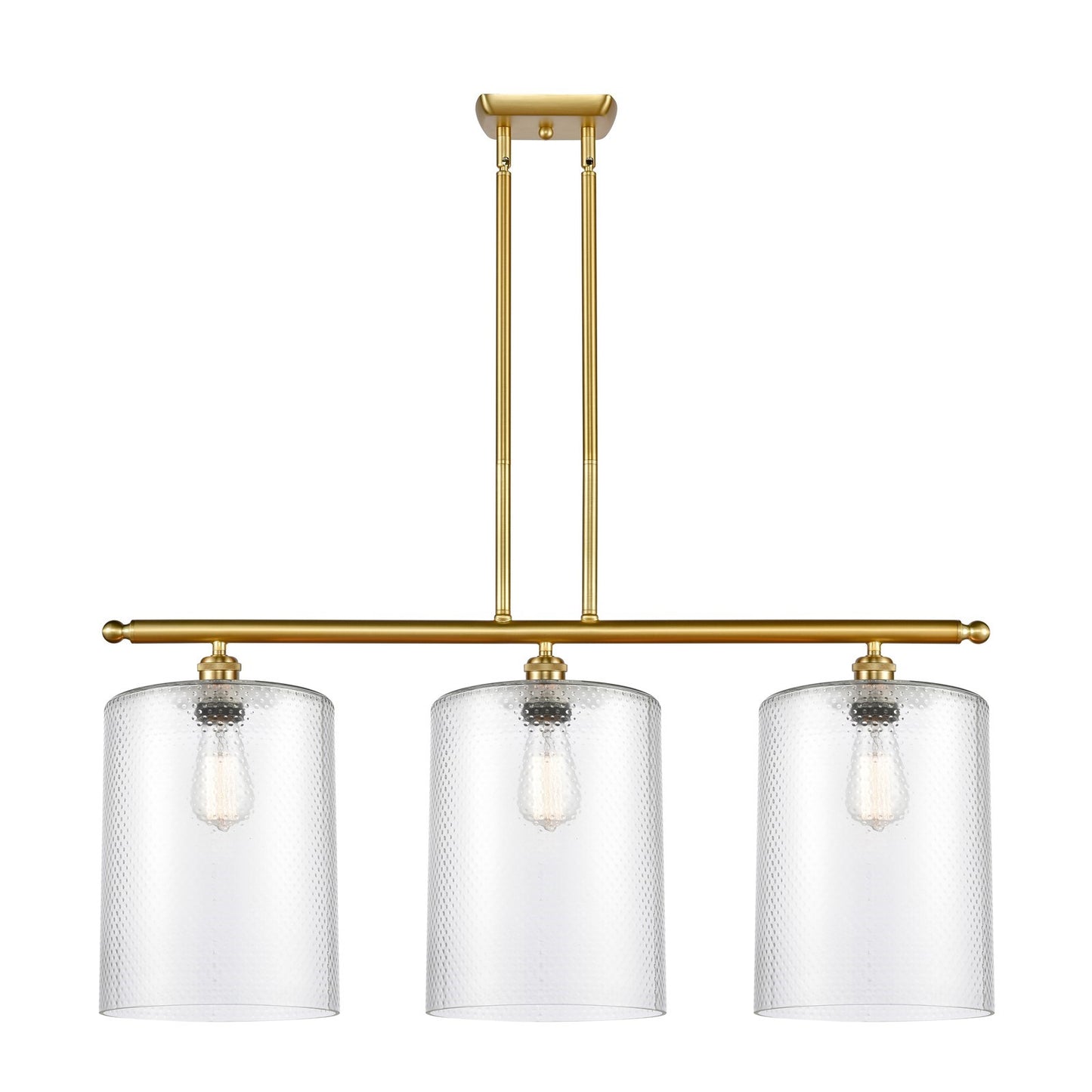 Innovations Cobbleskill 36in 3-Light Island Light | Art Nouveau Satin Gold Steel and Clear Glass | Kitchen Island & Dining Room | Model 516-3I-SG-G112-L
