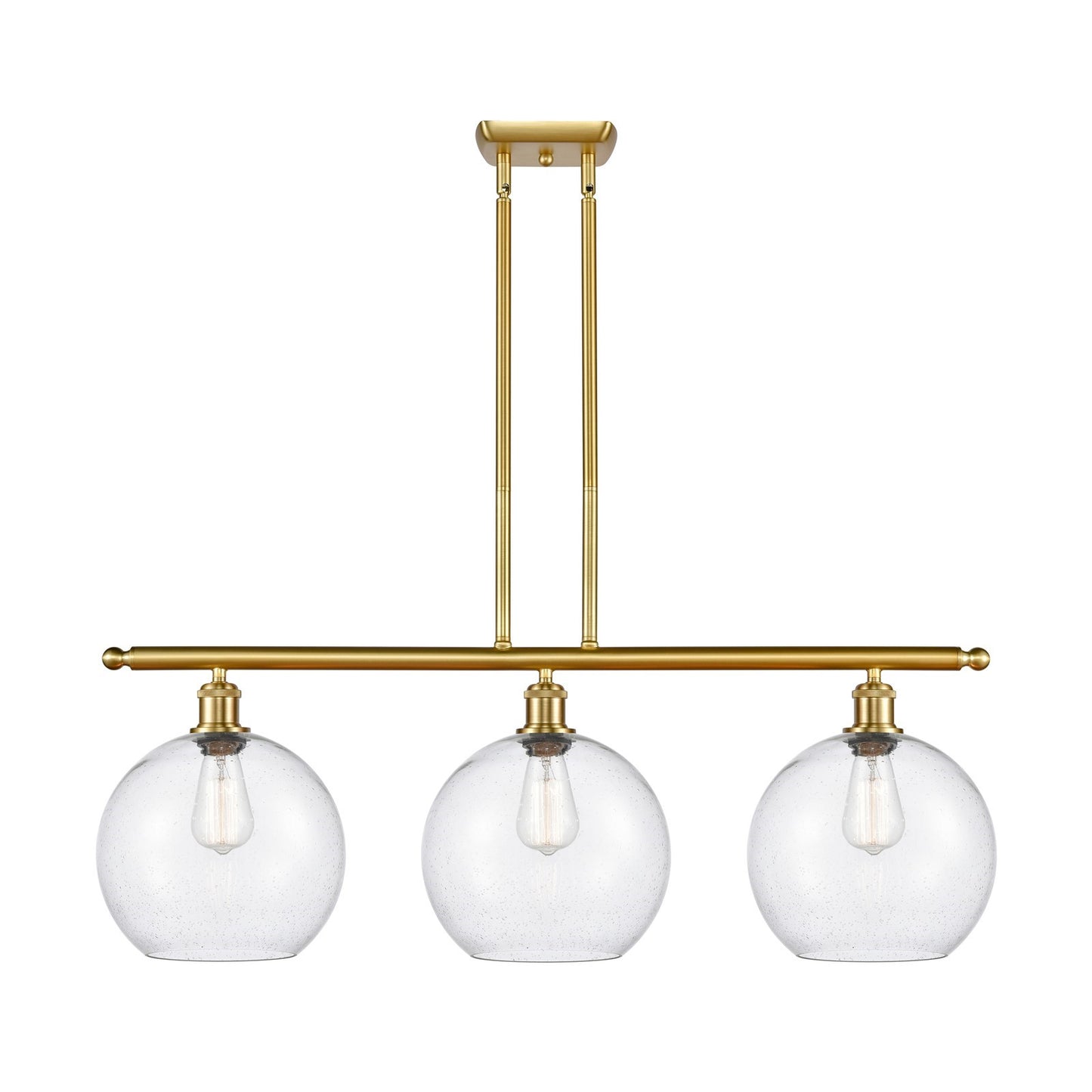 Innovations Athens 37in 3-Light Island Light | Industrial Satin Gold Steel and Seedy Glass | Kitchen Island & Dining Room | 36.5 | Model 516-3I-SG-G124-10