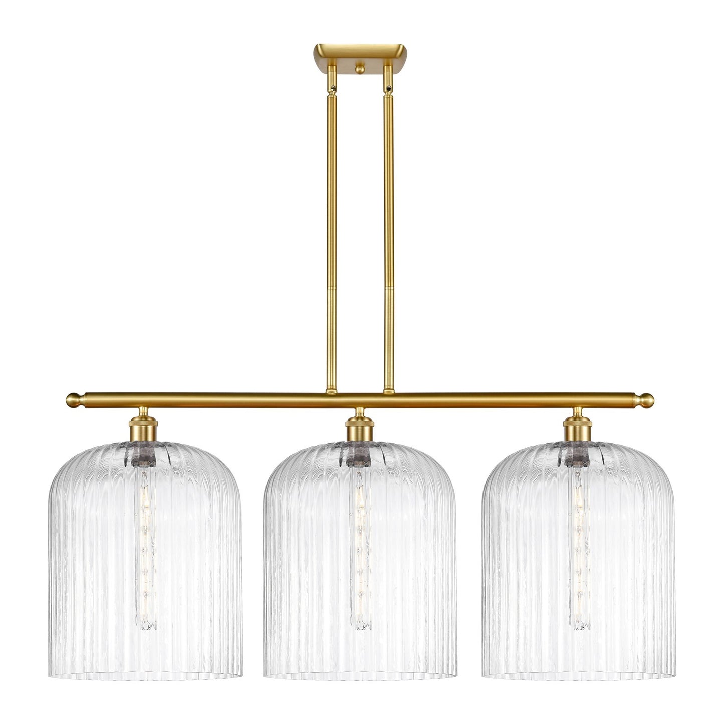 Innovations Bridal Veil 36in 3-Light Island Light | Art Nouveau Satin Gold Steel and Clear Ribbed Glass | Kitchen Island & | Model 516-3I-SG-G559-12CL