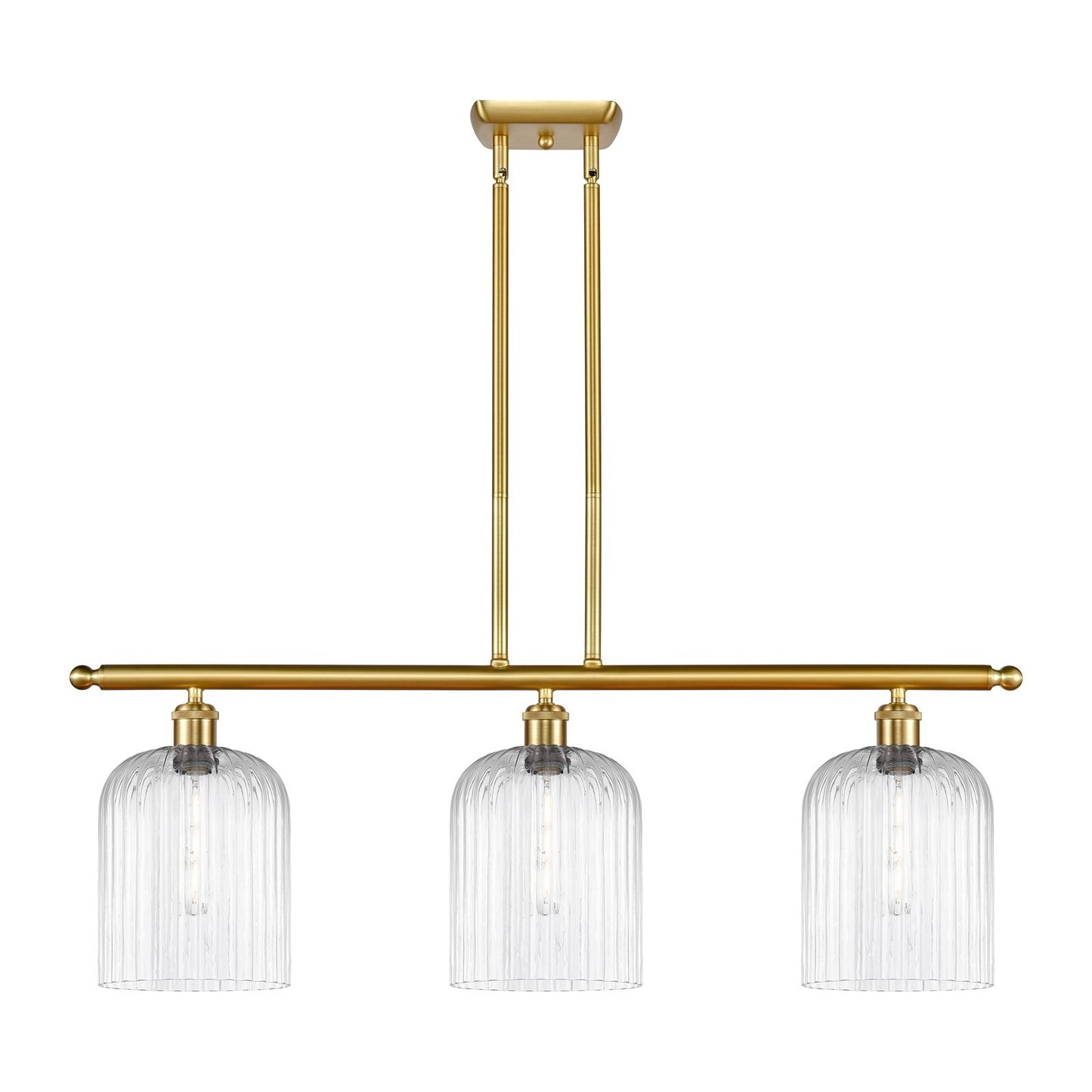 Innovations Bridal Veil 36in 3-Light Island Light | Art Nouveau Satin Gold Steel and Clear Ribbed Glass | Kitchen Island & | Model 516-3I-SG-G559-8CL