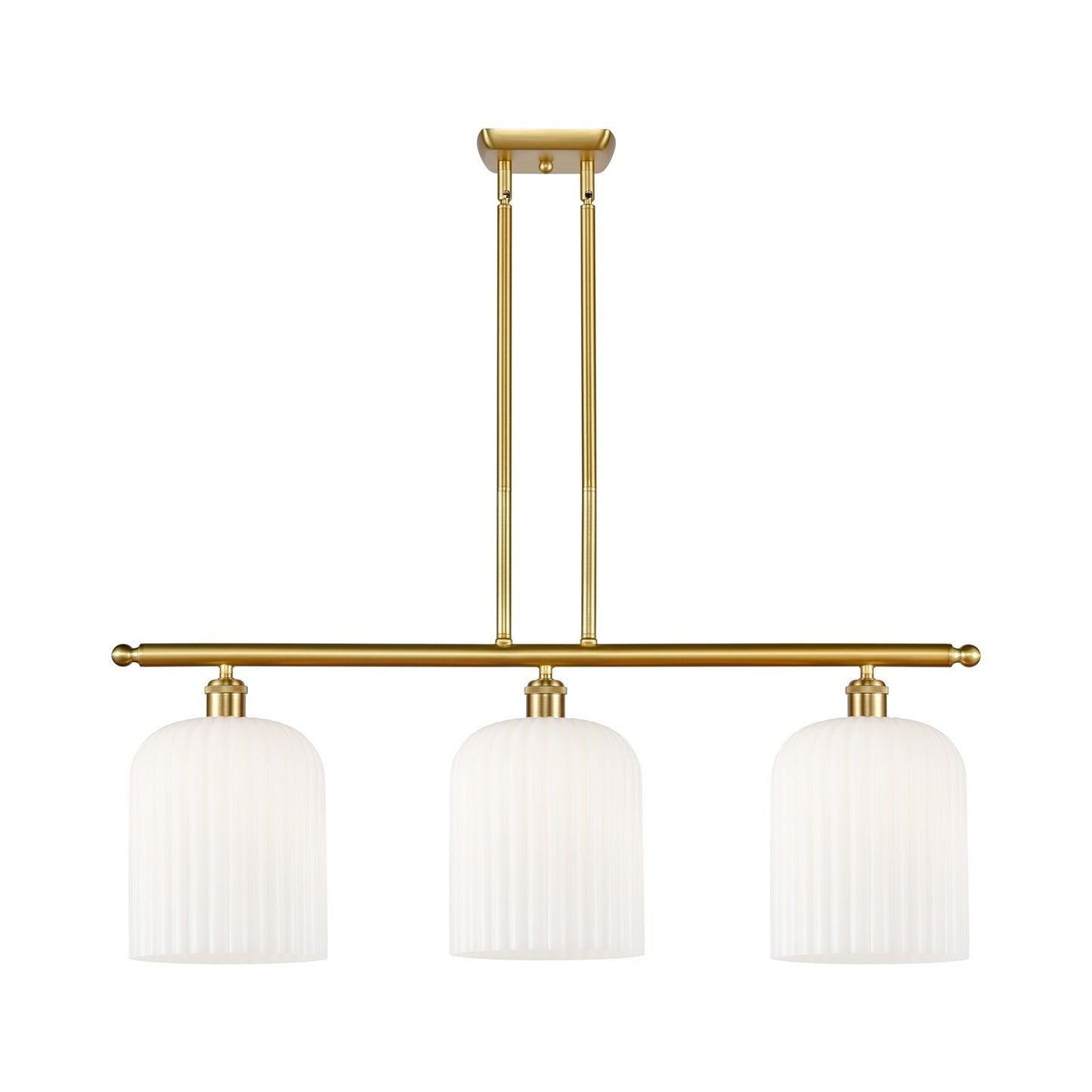 Innovations Bridal Veil 36in 3-Light Island Light | Art Nouveau Satin Gold Steel and Gloss White Ribbed Glass | Kitchen Island | Model 516-3I-SG-G559-8GWH