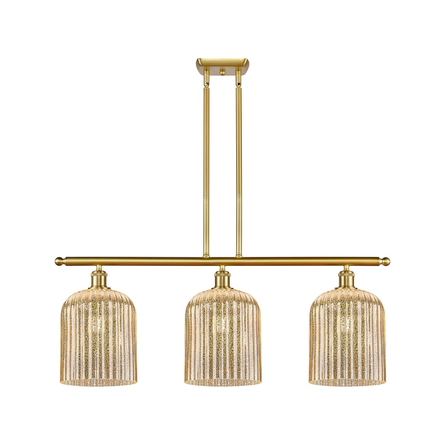 Innovations Bridal Veil 36in 3-Light Island Light | Art Nouveau Satin Gold Steel and Mercury Ribbed Glass | Kitchen Island & | Model 516-3I-SG-G559-8ME