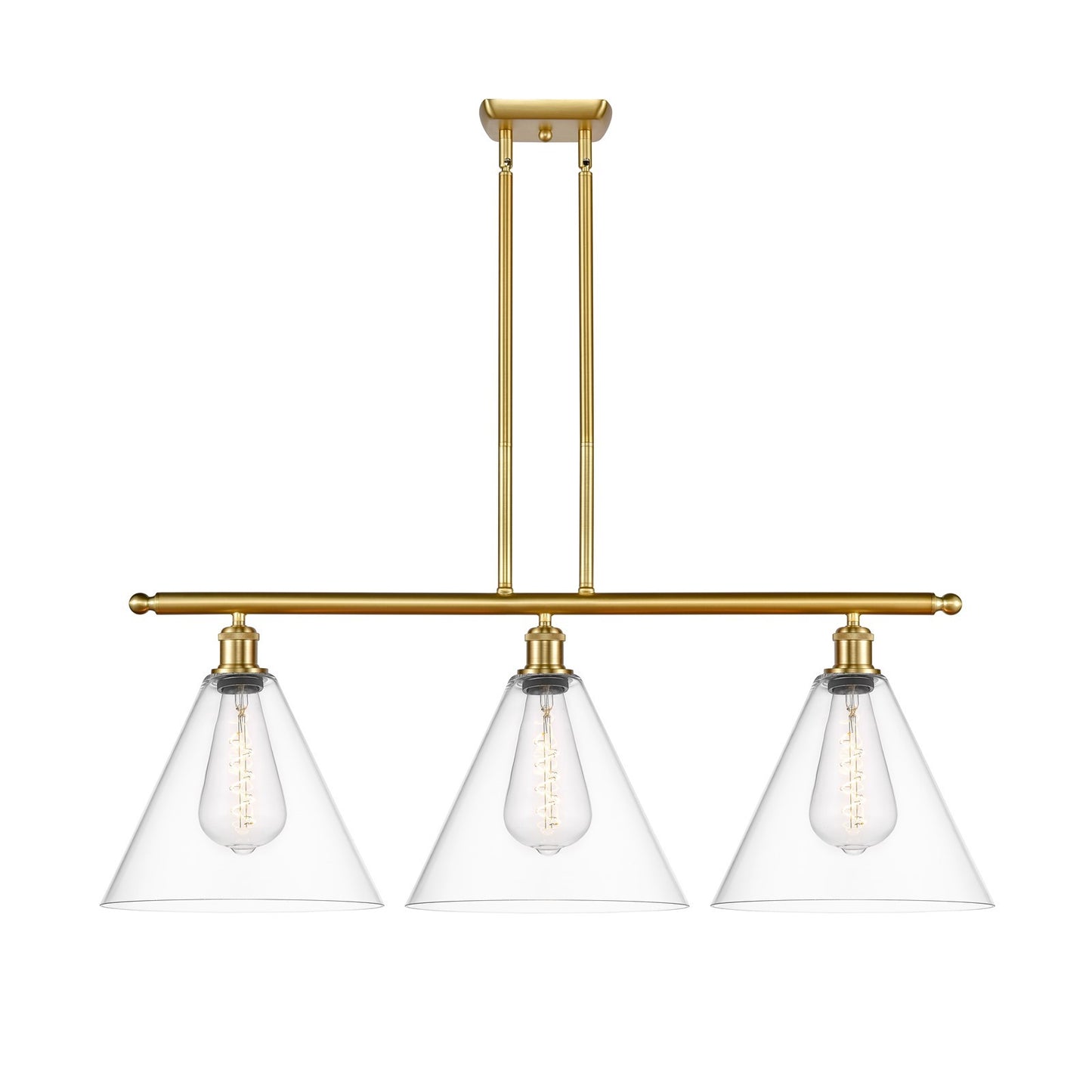 Innovations Berkshire Glass 39in 3-Light Island Light | Industrial Satin Gold Steel and Cast Brass with Clear Glass Shades | Model 516-3I-SG-GBC-122