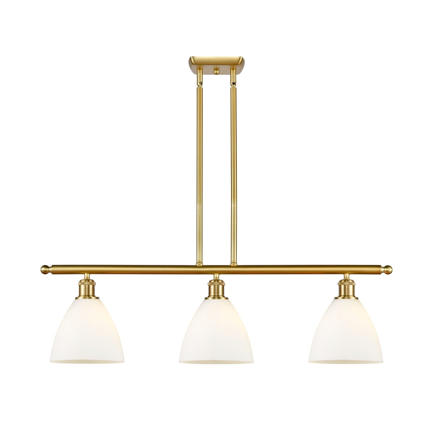 Innovations Bristol 36in 3-Light Island Light | Industrial Satin Gold Steel and Matte White Glass | Kitchen Island & Dining | Model 516-3I-SG-GBD-751-LED