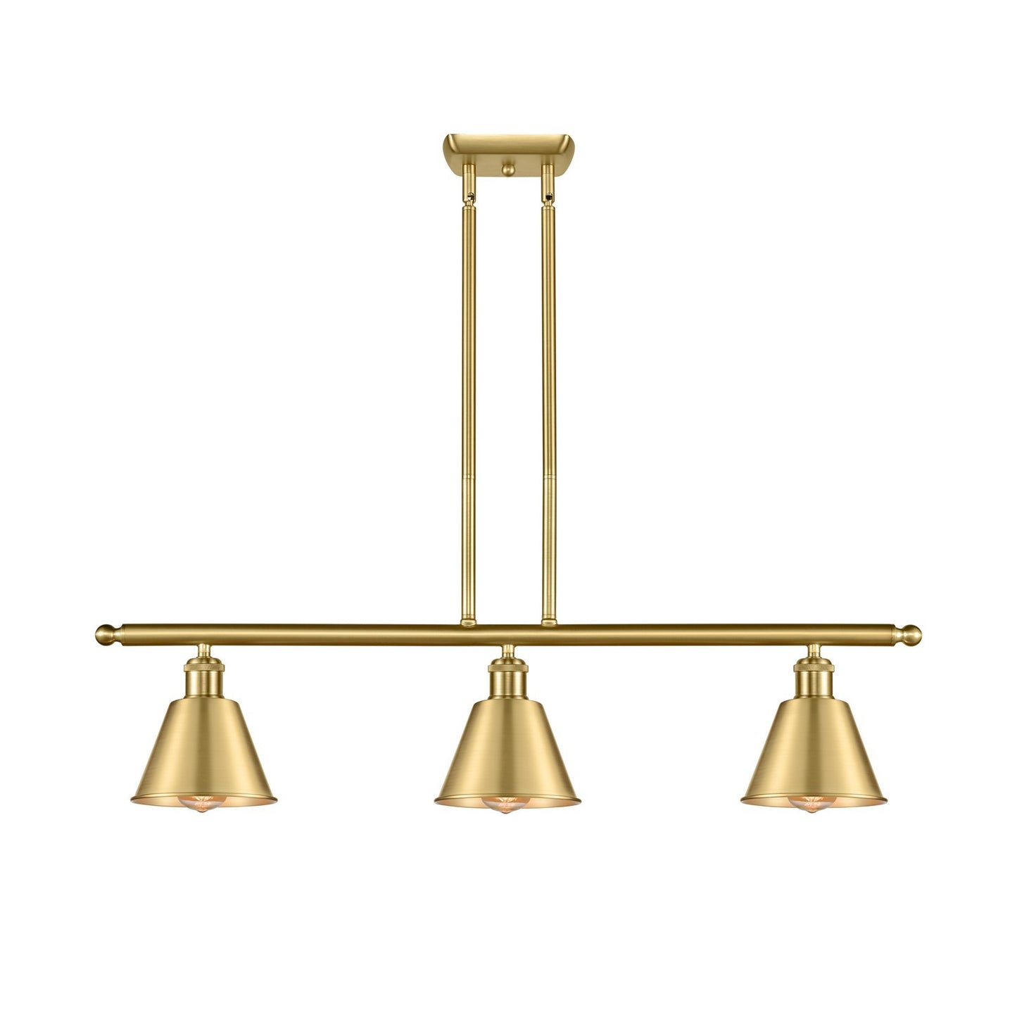 Innovations Smithfield 36in 3-Light Island Light | Industrial Farmhouse Satin Gold Steel and Satin Gold Metal Shade | Kitchen | Model 516-3I-SG-M8-LED
