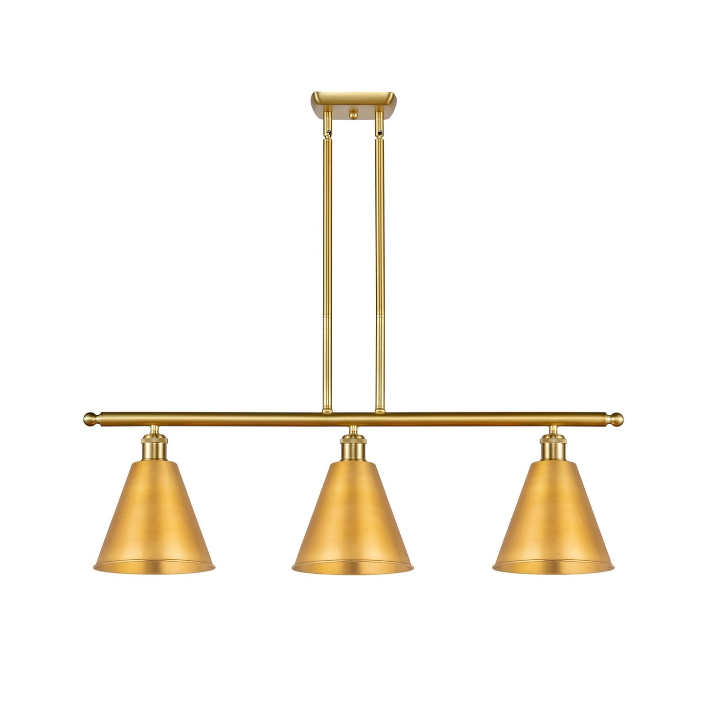 Innovations Berkshire 36in 3-Light Island Light | Industrial Farmhouse Satin Gold Steel and Cast Brass with Satin Gold | Model 516-3I-SG-MBC-8-SG-LED
