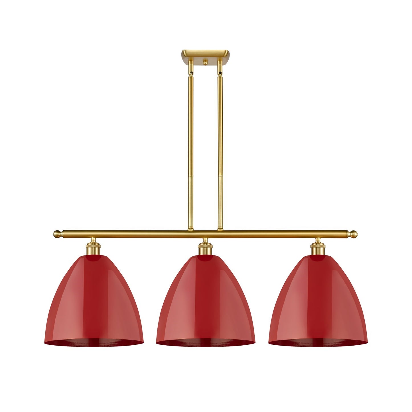 Innovations Plymouth 39in 3-Light Island Light | Industrial Farmhouse Satin Gold Steel and Cast Brass with Matte Red Metal | Model 516-3I-SG-MBD-12-RD-LED