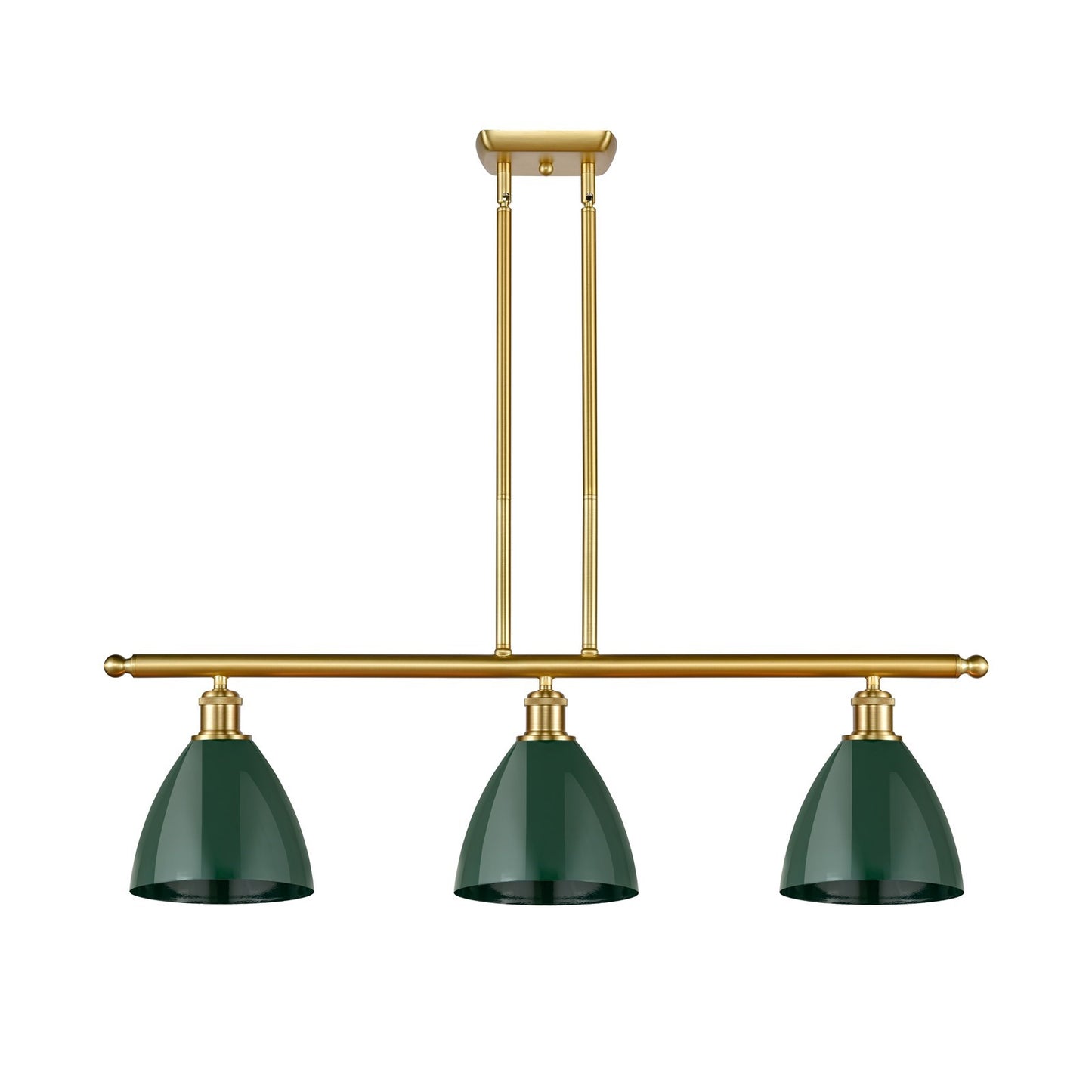 Innovations Plymouth 36in 3-Light Island Light | Industrial Farmhouse Satin Gold Steel and Matte Green Metal Shade | Kitchen | Model 516-3I-SG-MBD-75-GR