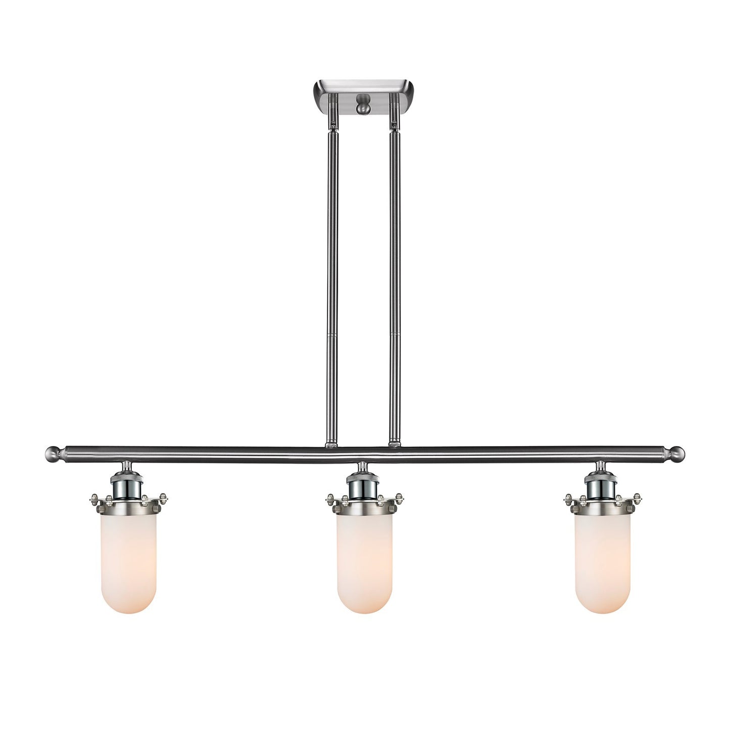 Innovations Kingsbury 36in 3-Light Island Light | Industrial Brushed Satin Nickel and Matte White Glass | Kitchen Island & | Model 516-3I-SN-CE231-W-LED