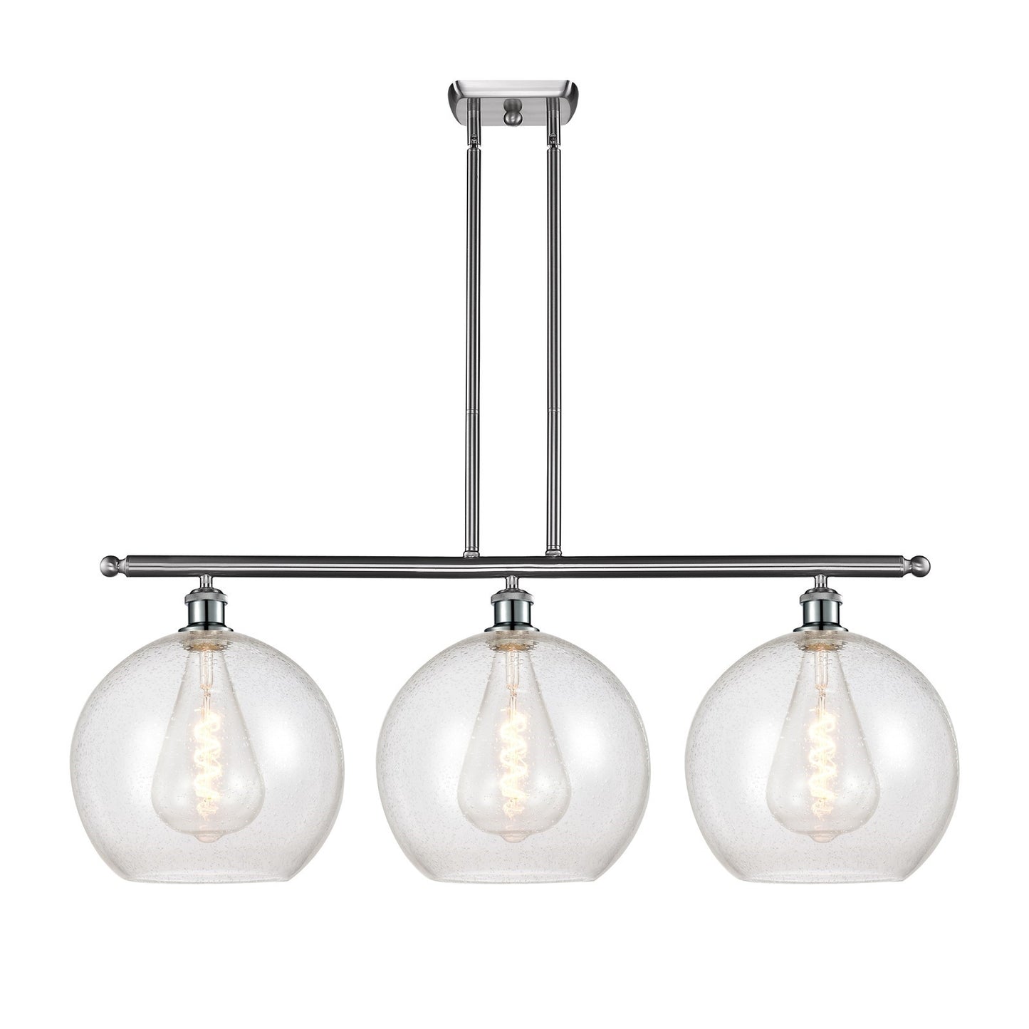 Innovations Athens 38in 3-Light Island Light | Industrial Brushed Satin Nickel Steel and Seedy Glass | Kitchen Island & Dining | Model 516-3I-SN-G124-12
