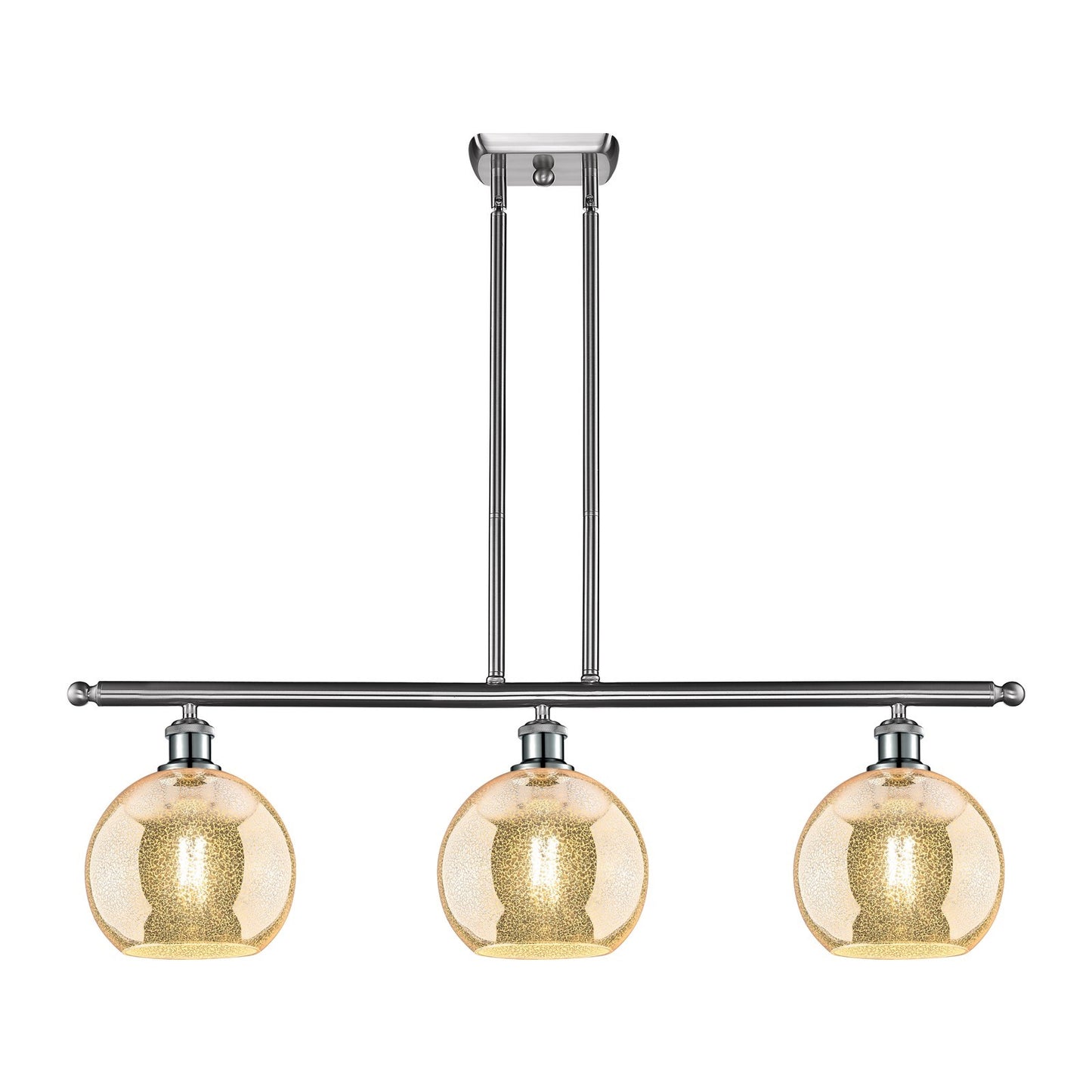 Innovations Athens 36in 3-Light Island Light | Industrial Brushed Satin Nickel and Mercury Glass | Kitchen Island & Dining Room | Model 516-3I-SN-G128-8
