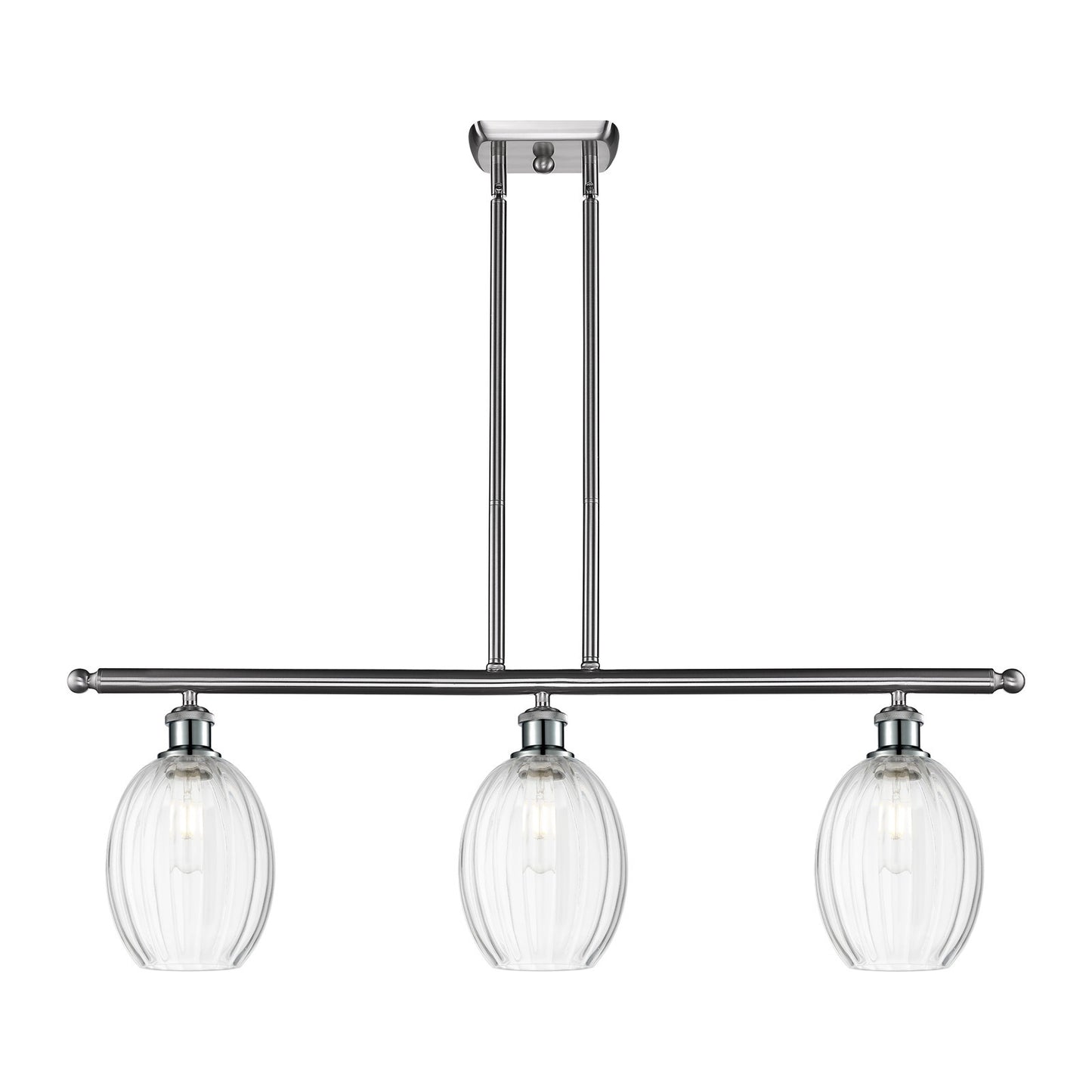 Innovations Preston Bulb 36in 3-Light Island Light | Industrial Brushed Satin Nickel Steel and Clear Glass | Kitchen Island & | Model 516-3I-SN-G459-6CL
