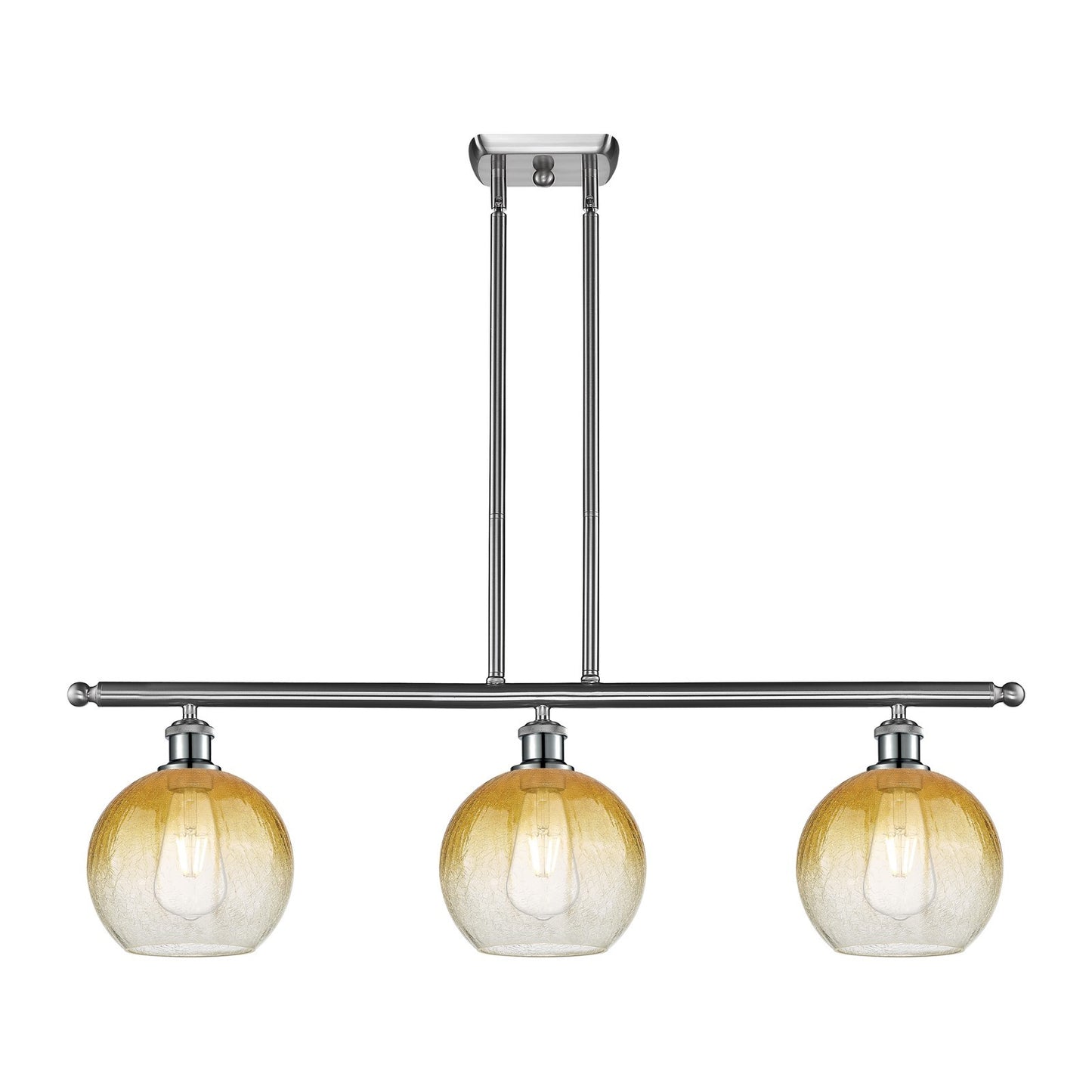 Innovations Brookhaven Globe 36in 3-Light Island Light | Industrial Brushed Satin Nickel and Amber Glass | Kitchen Island | 36 | Model 516-3I-SN-G483-8AM
