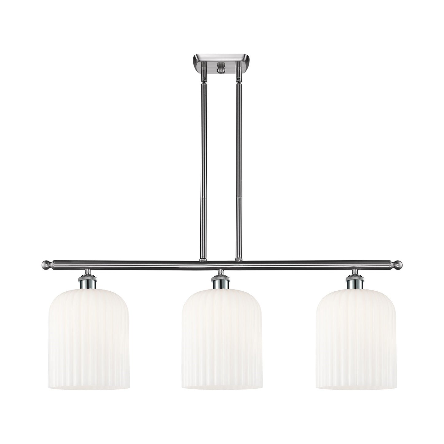 Innovations Bridal Veil 36in 3-Light Island Light | Art Nouveau Brushed Satin Nickel and Gloss White Ribbed Glass | Kitchen | Model 516-3I-SN-G559-8GWH