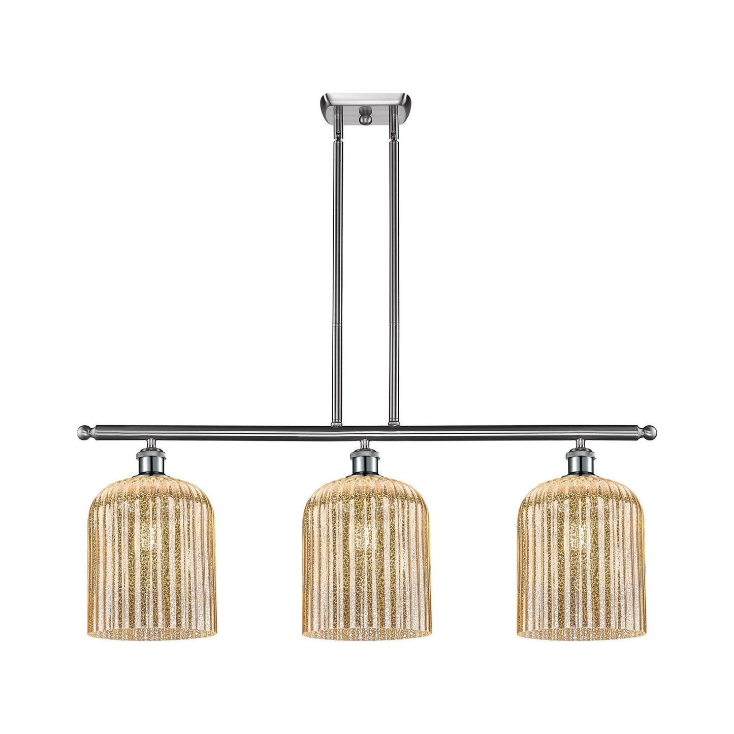 Innovations Bridal Veil 36in 3-Light Island Light | Art Nouveau Brushed Satin Nickel and Mercury Ribbed Glass | Kitchen Island | Model 516-3I-SN-G559-8ME