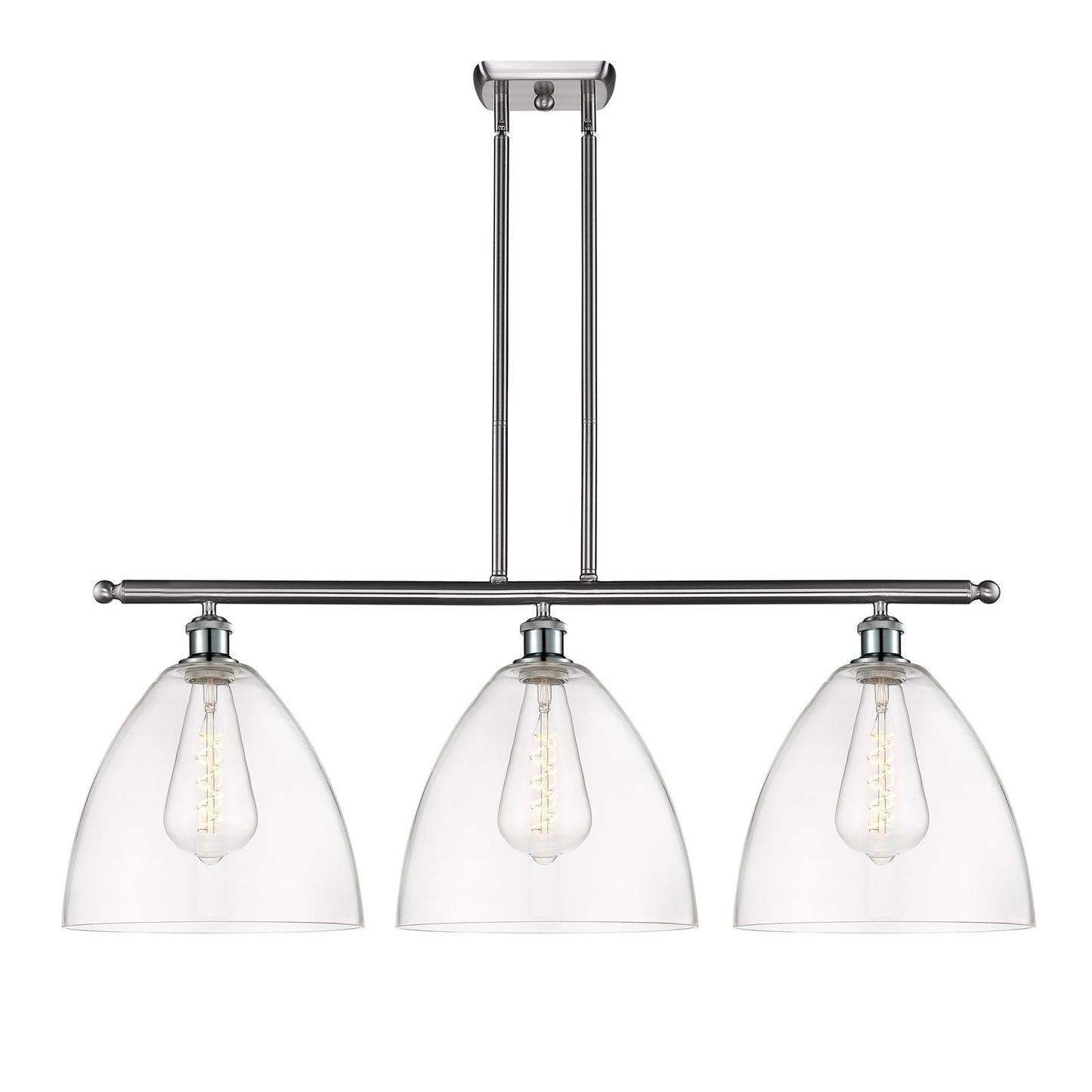 Innovations Bristol 39in 3-Light Island Light | Industrial Brushed Satin Nickel Steel and Clear Glass | Kitchen Island & | Model 516-3I-SN-GBD-122-LED