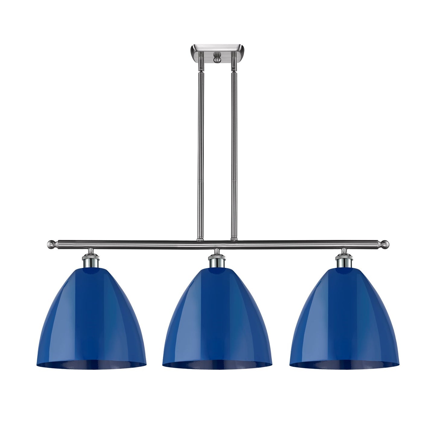 Innovations Plymouth 39in 3-Light Island Light | Industrial Farmhouse Brushed Satin Nickel and Matte Blue Metal | Kitchen | Model 516-3I-SN-MBD-12-BL