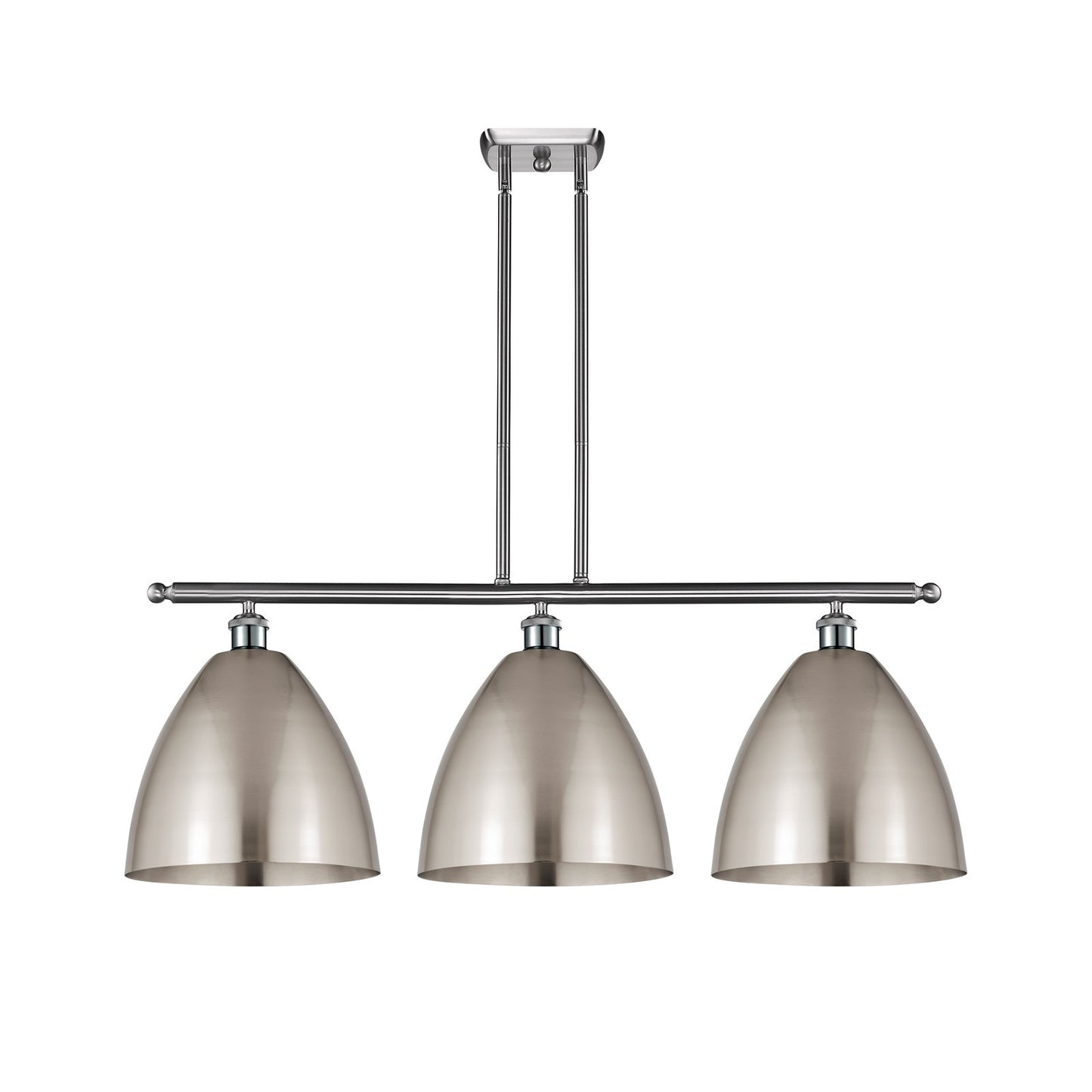 Innovations Bristol 38.5in 3-Light Island Light | Industrial Farmhouse Brushed Satin Nickel Steel and Metal Shade | Model 516-3I-SN-MBD-12-SN-LED