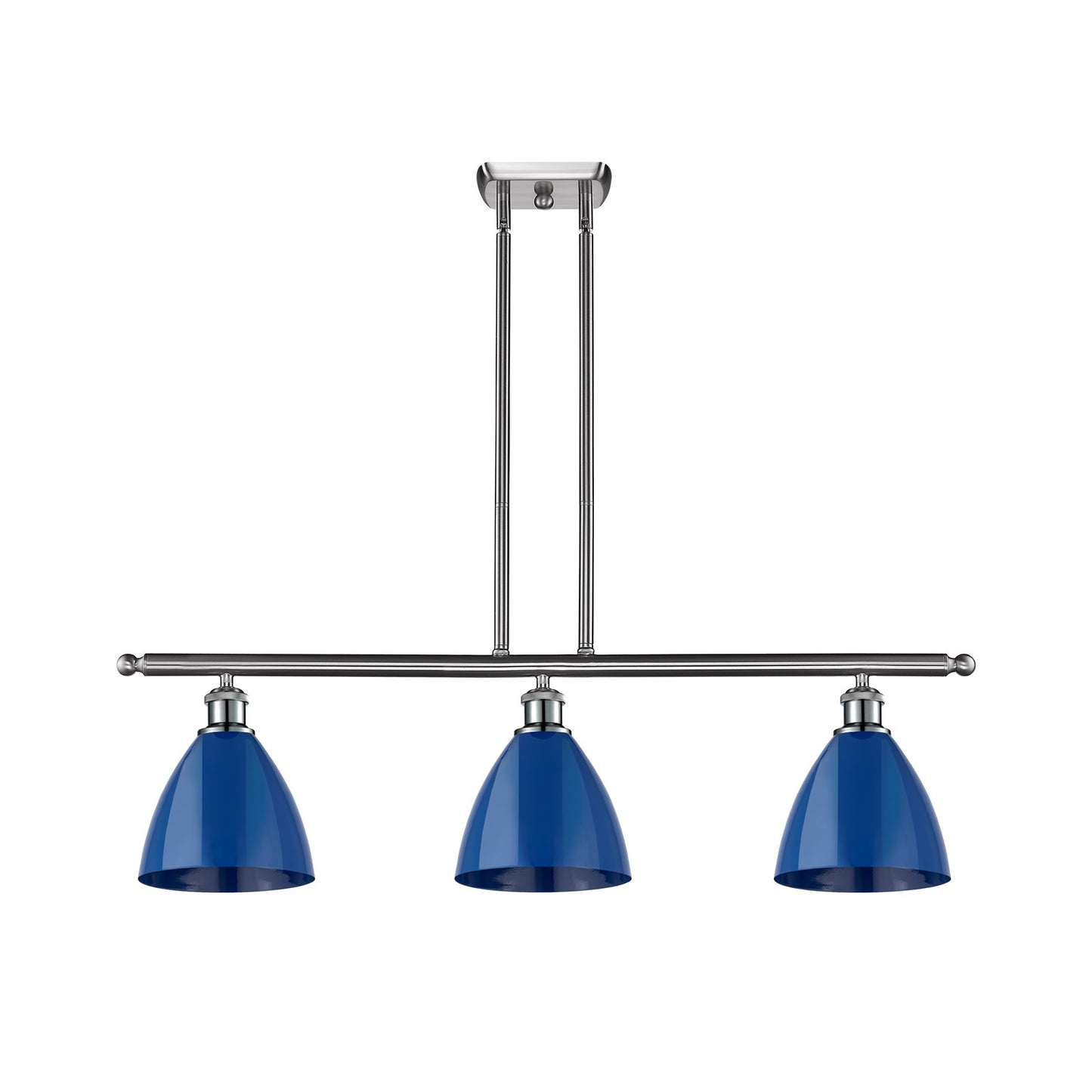Innovations Plymouth 36in 3-Light Island Light | Industrial Farmhouse Brushed Satin Nickel and Matte Blue Metal | Kitchen | Model 516-3I-SN-MBD-75-BL
