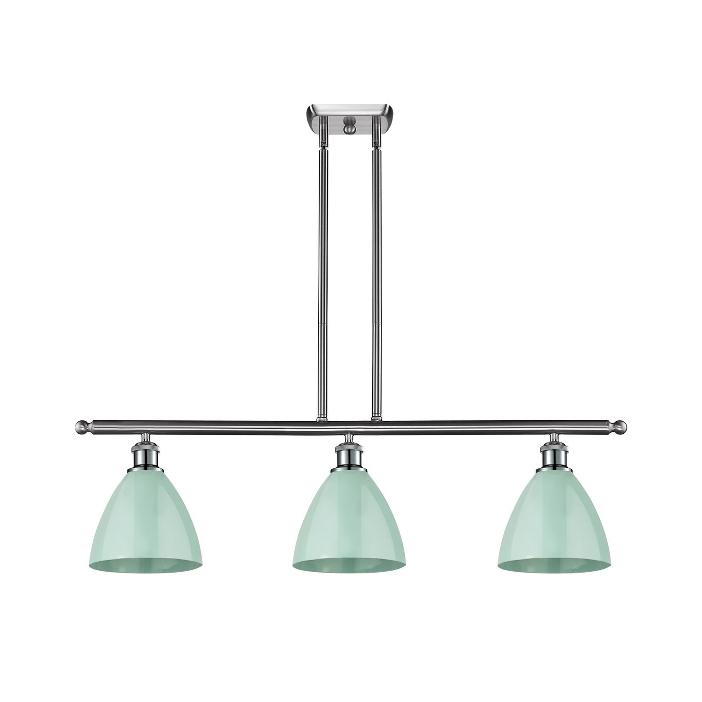 Innovations Plymouth 36in 3-Light Island Light | Industrial Farmhouse Brushed Satin Nickel and Matte Seafoam Metal | Kitchen | Model 516-3I-SN-MBD-75-SF