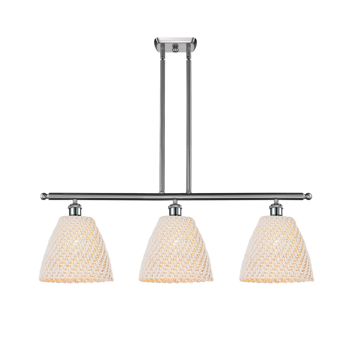 Innovations Bristol Natural 36in 3-Light Island Light | Industrial Brushed Satin Nickel and Natural Fiber Shade | Kitchen | Model 516-3I-SN-NBD-9-NAT
