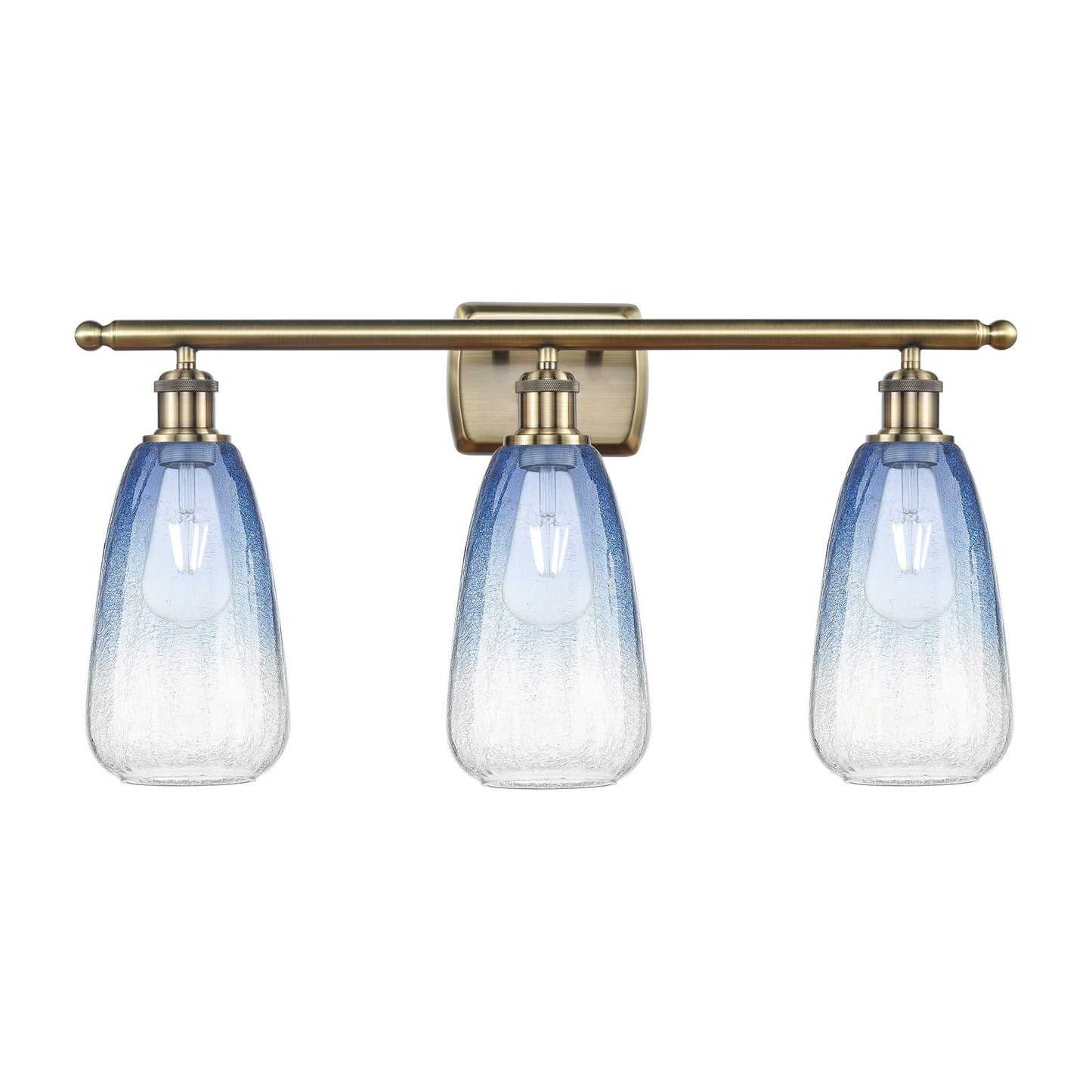 Innovations Brookhaven Almond 26in 3-Light Bath Vanity Light | Industrial Antique Brass Steel and Sapphire Blue Glass | Model 516-3W-AB-G480-6SB