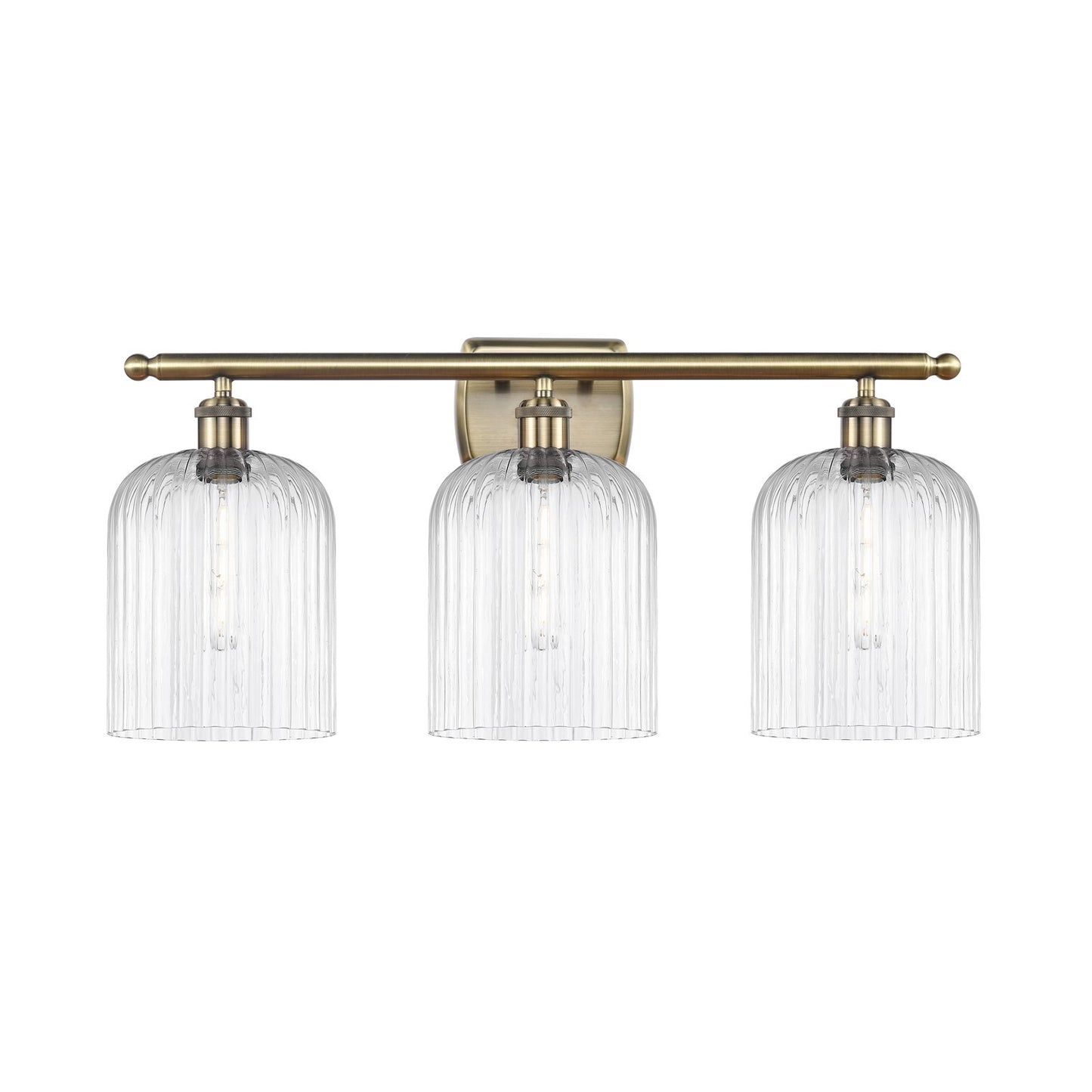 Innovations Bridal Veil 25in 3-Light Bath Vanity | Art Nouveau Antique Brass Steel and Clear Ribbed Glass | Bathroom Vanity | Model 516-3W-AB-G559-8CL
