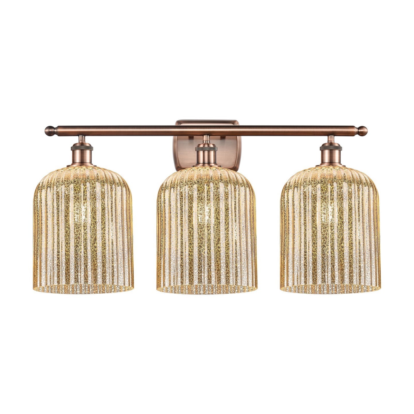 Innovations Bridal Veil 25in 3-Light Bath Vanity Light | Art Nouveau Antique Copper and Mercury Ribbed Glass | Damp-Rated | Model 516-3W-AC-G559-8ME