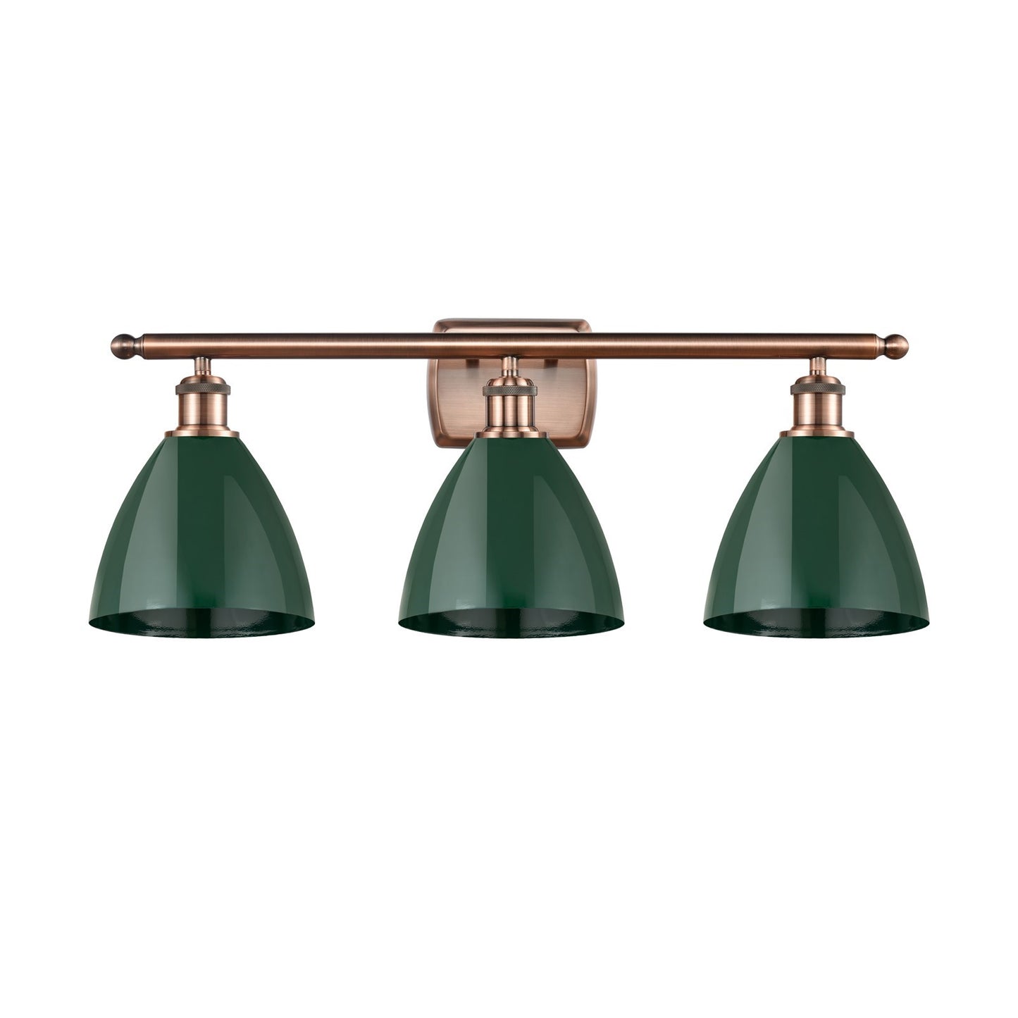 Innovations Plymouth 28in 3-Light Bath Vanity Light | Industrial Antique Copper and Matte Green Metal | Kitchen & Bathroom | Model 516-3W-AC-MBD-75-GR