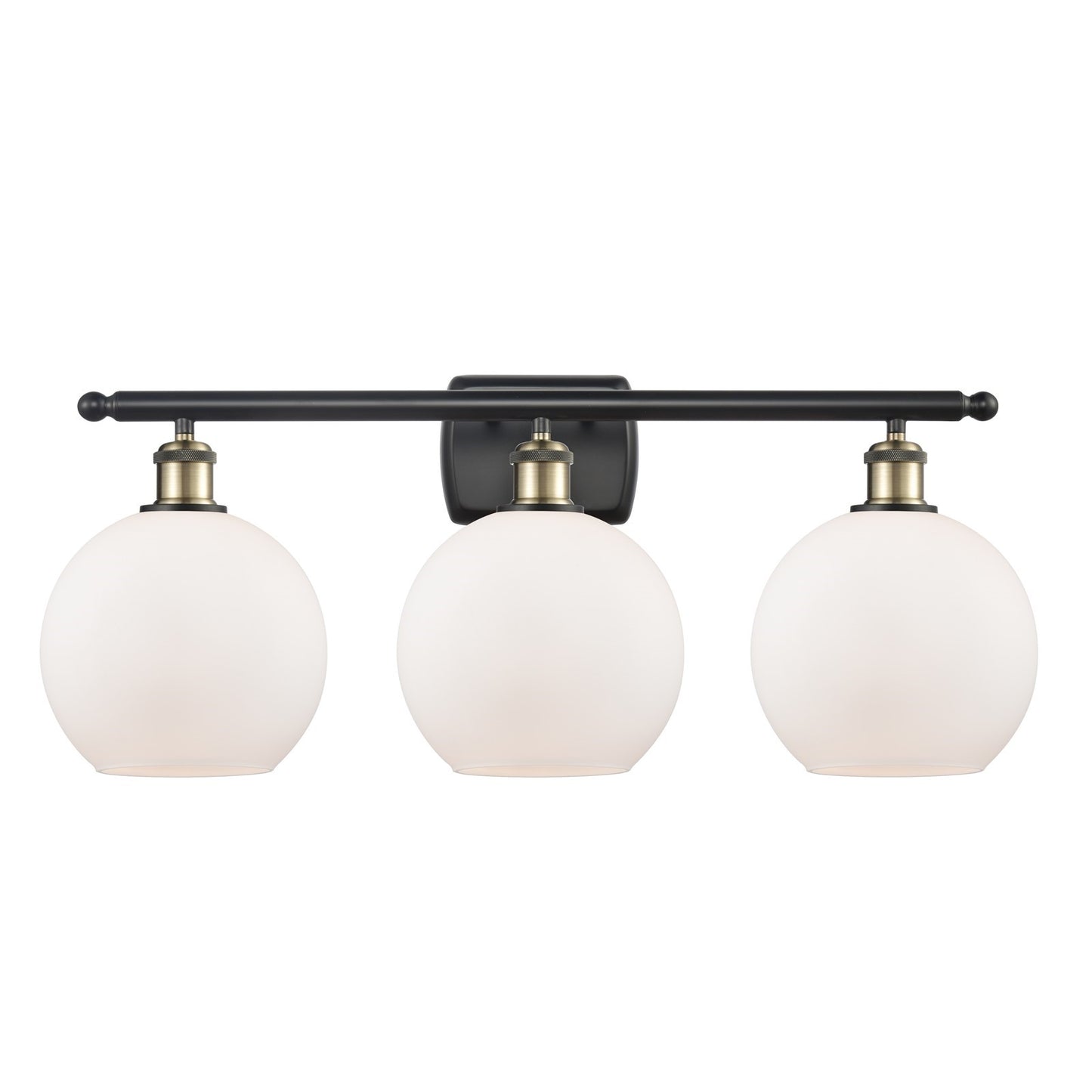 Innovations Athens 28in 3-Light Bath Vanity | Industrial Black Antique Brass and Matte White Frosted Glass | Bathroom Vanity | Model 516-3W-BAB-G121-8-LED