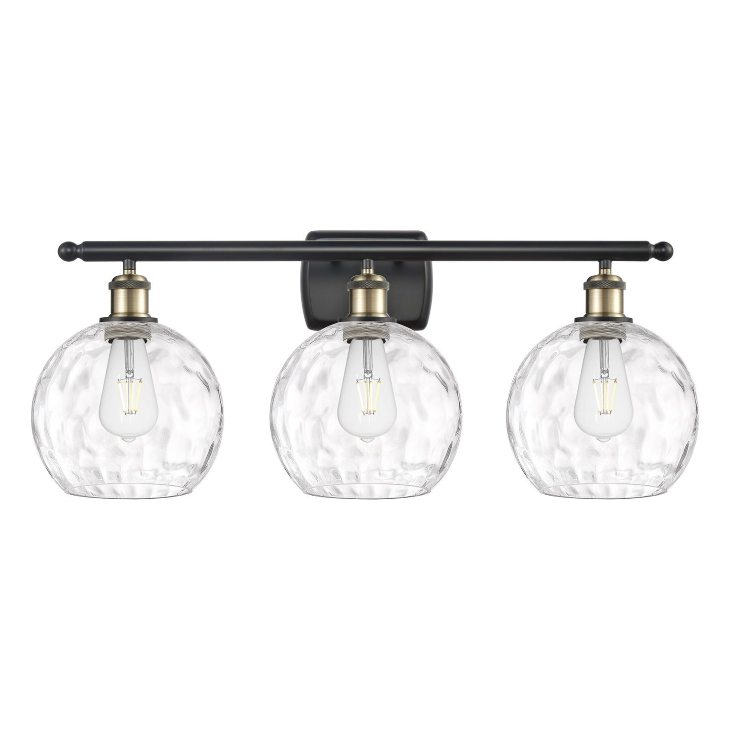 Innovations Athens Water Glass 28in 3-Light Bath Vanity Light | Industrial Black Antique Brass and Clear Glass | Damp-Rated | Model 516-3W-BAB-G1215-8