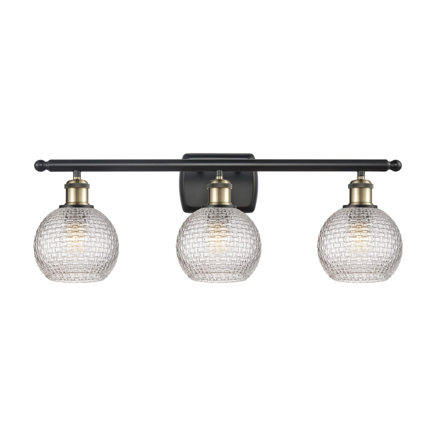 Innovations Athens 26in 3-Light Bath Vanity Light | Modern Farmhouse Black Antique Brass and Clear Basket Weave Glass | Model 516-3W-BAB-G122C-6CL
