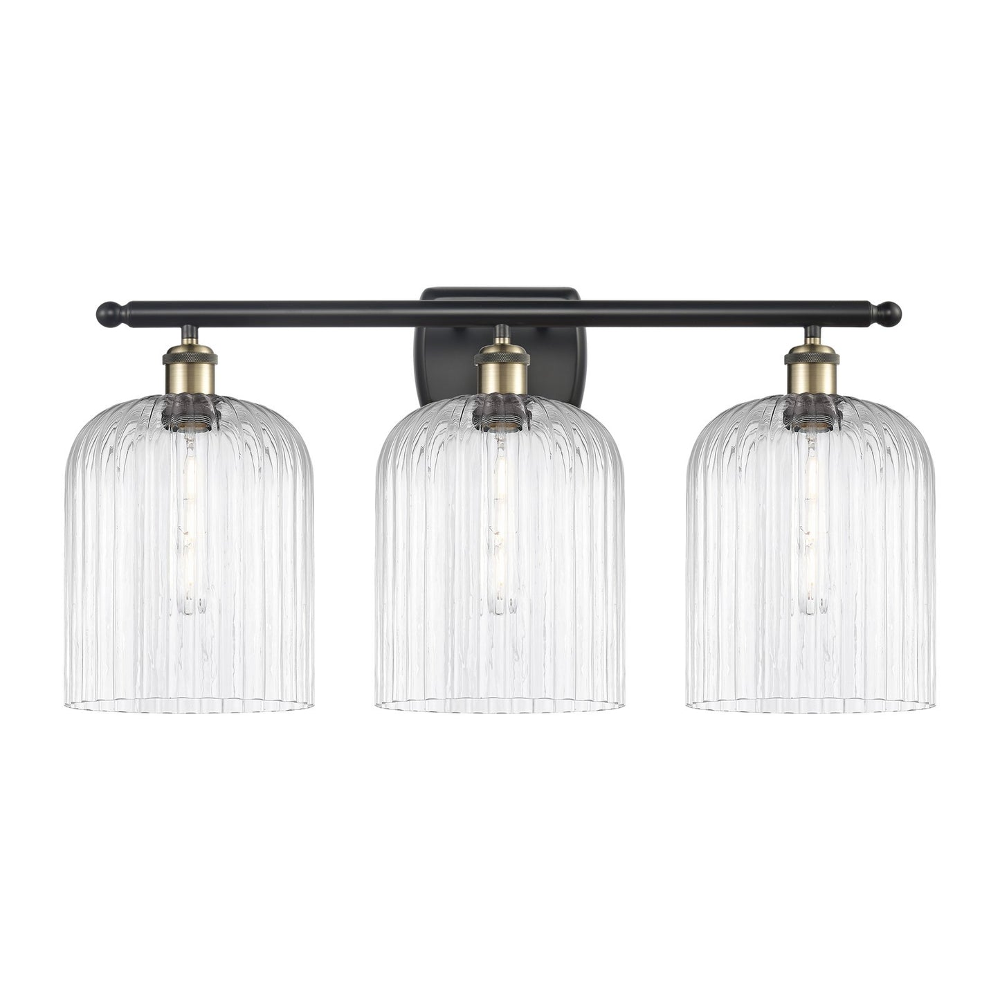 Innovations Bridal Veil 25in 3-Light Bath Vanity Light | Art Nouveau Black Antique Brass and Clear Ribbed Glass | Bathroom | Model 516-3W-BAB-G559-8CL