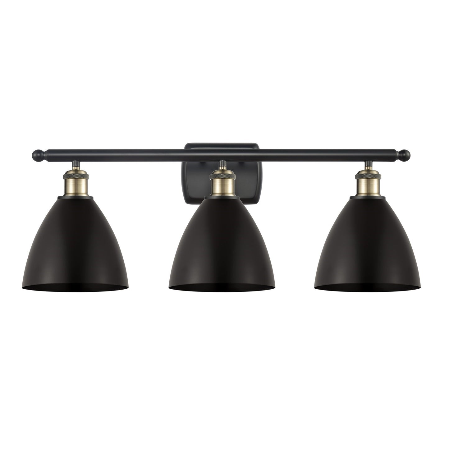 Innovations Bristol 28in 3-Light Bath Vanity Light | Industrial Black Antique Brass and Matte Black Metal Shade | Model 516-3W-BAB-MBD-75-BK-LED