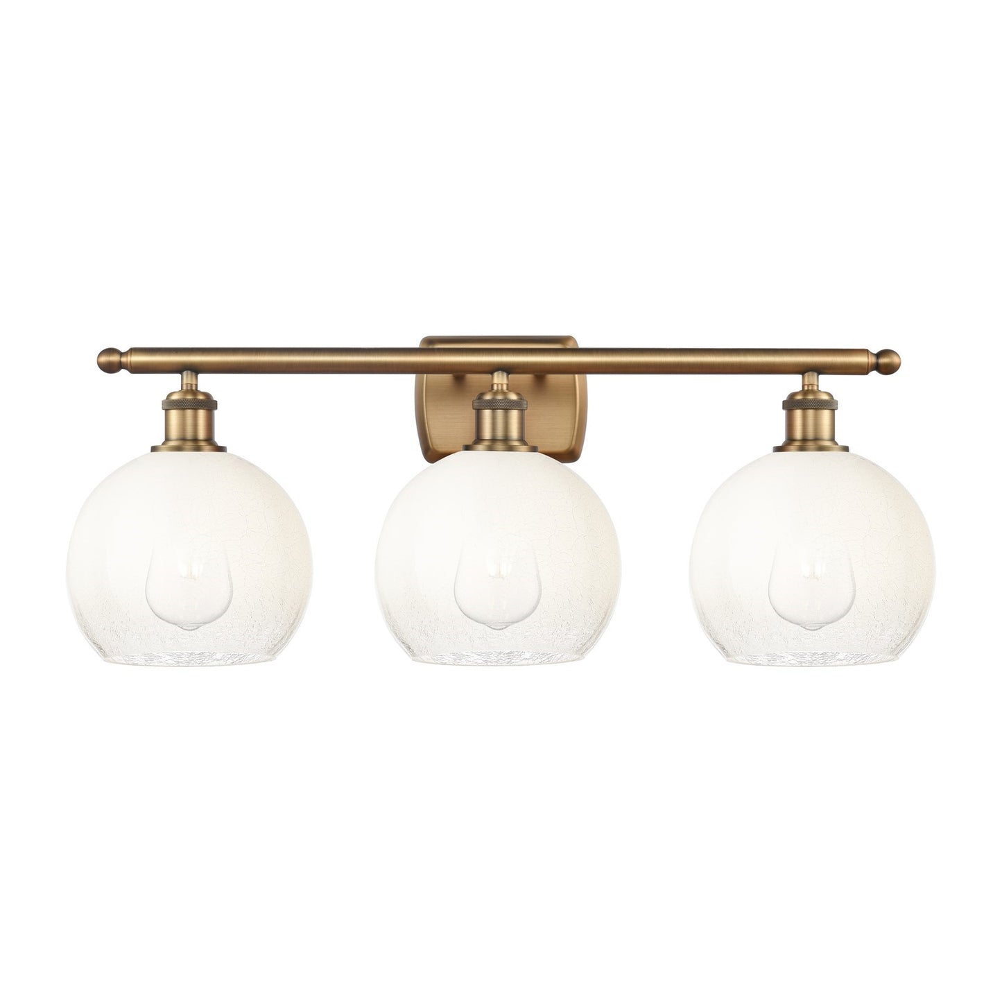 Innovations Brookhaven Globe 28in 3-Light Bath Vanity Light | Industrial Brushed Brass Steel and Opal Glass | Bathroom Vanity & | Model 516-3W-BB-G483-8OP