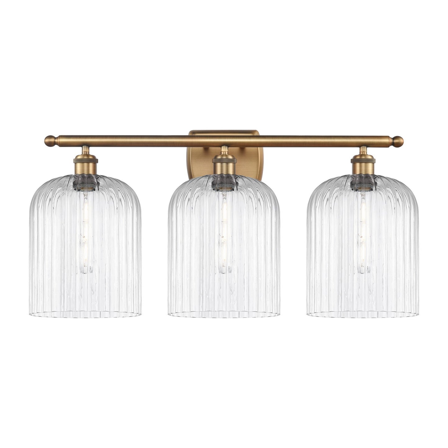 Innovations Bridal Veil 25in 3-Light Bath Vanity | Art Nouveau Brushed Brass and Clear Ribbed Glass | Bathroom & Powder Room | Model 516-3W-BB-G559-8CL