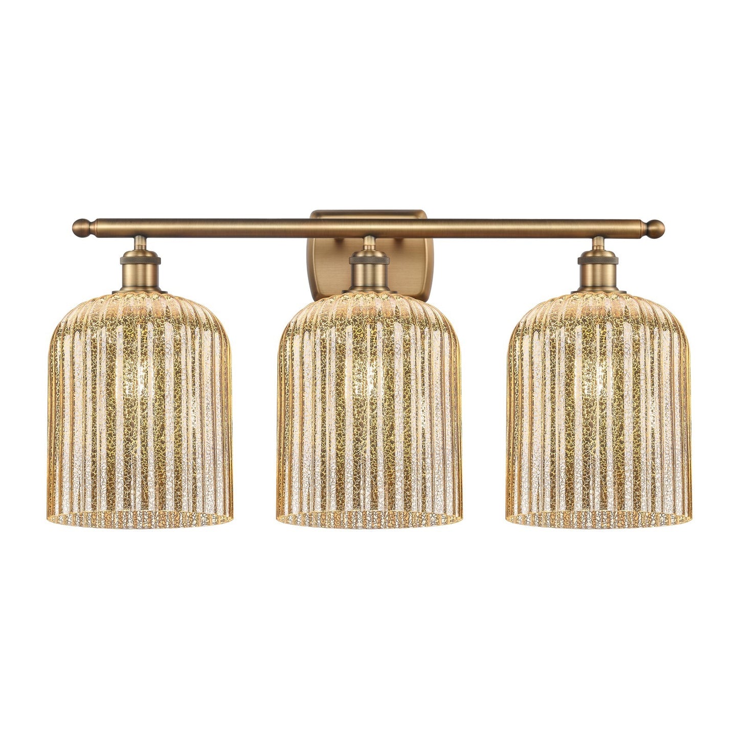 Innovations Bridal Veil 25in 3-Light Bath Vanity | Art Nouveau Brushed Brass and Mercury Ribbed Glass | Bathroom & Powder Room | Model 516-3W-BB-G559-8ME