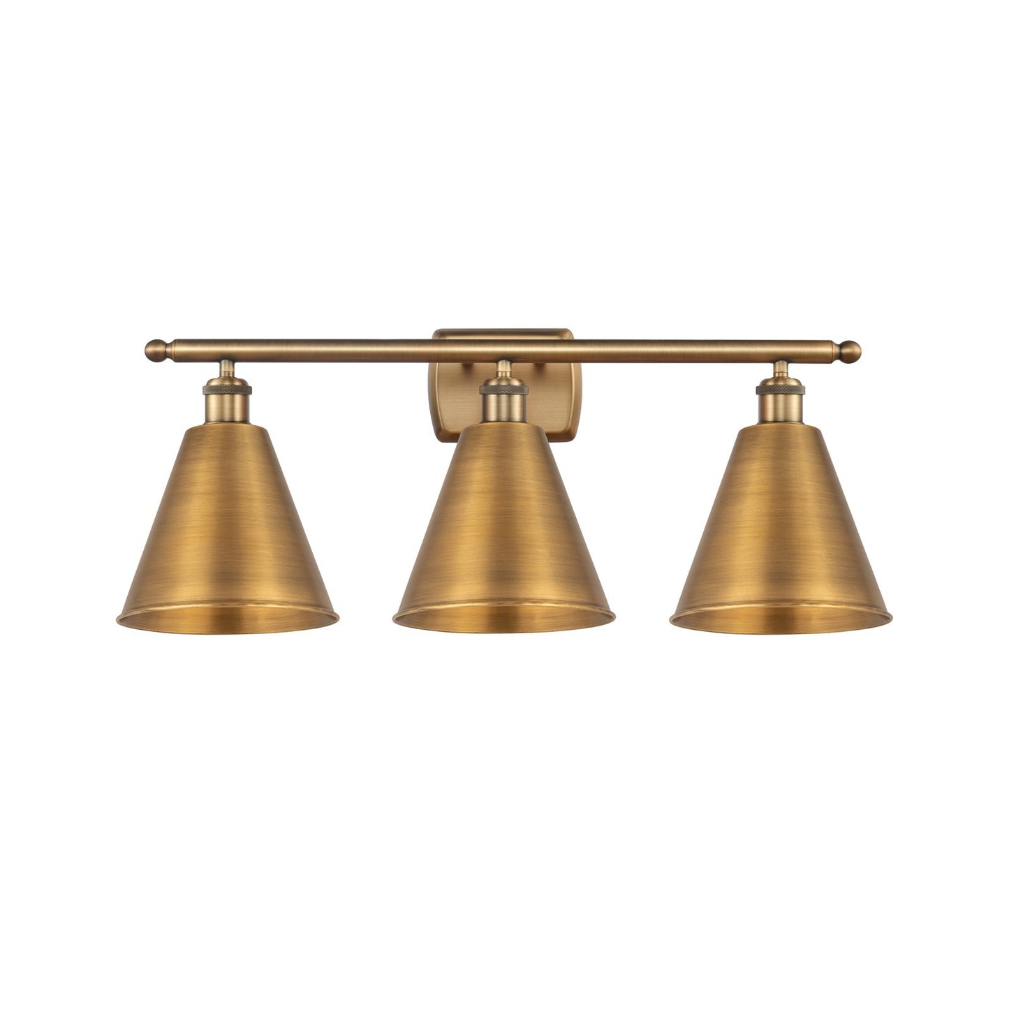 Innovations Berkshire 28in 3-Light Bath Vanity Light | Industrial Farmhouse Brushed Brass Steel and Metal Shade | Bathroom & | Model 516-3W-BB-MBC-8-BB
