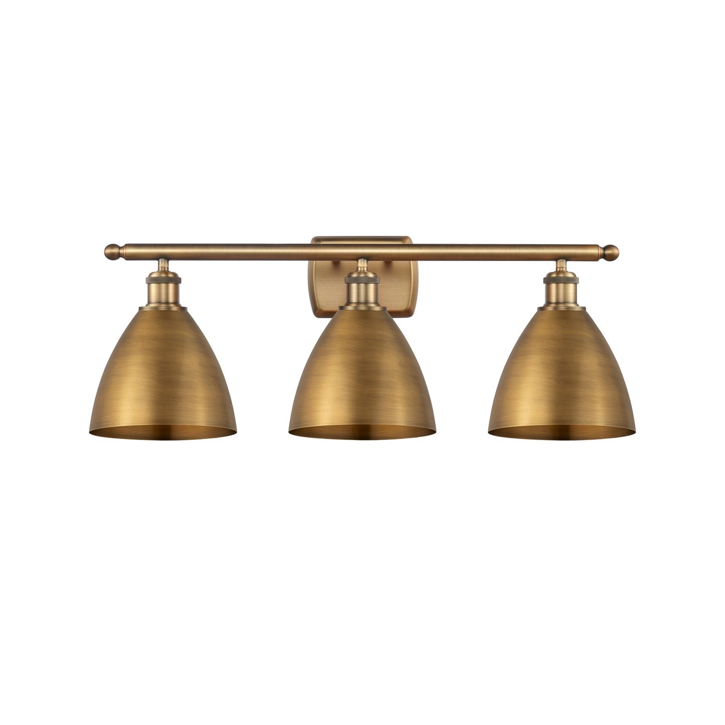 Innovations Bristol 28in 3-Light Bath Vanity Light | Industrial Farmhouse Brushed Brass and Brushed Brass Metal Shade | Model 516-3W-BB-MBD-75-BB-LED