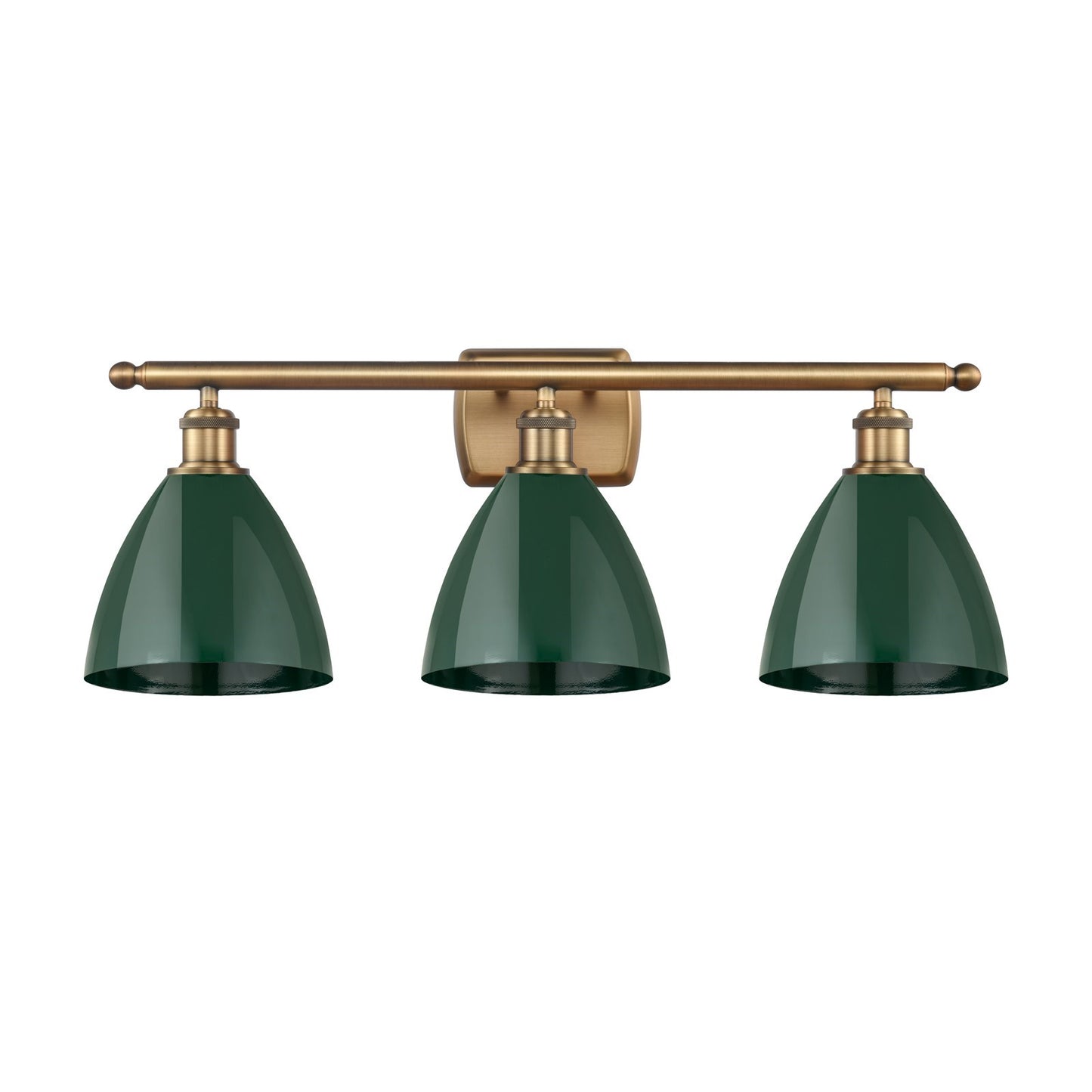 Innovations Plymouth 28in 3-Light Bath Vanity | Industrial Farmhouse Brushed Brass and Matte Green Metal | Bathroom Vanity | Model 516-3W-BB-MBD-75-GR